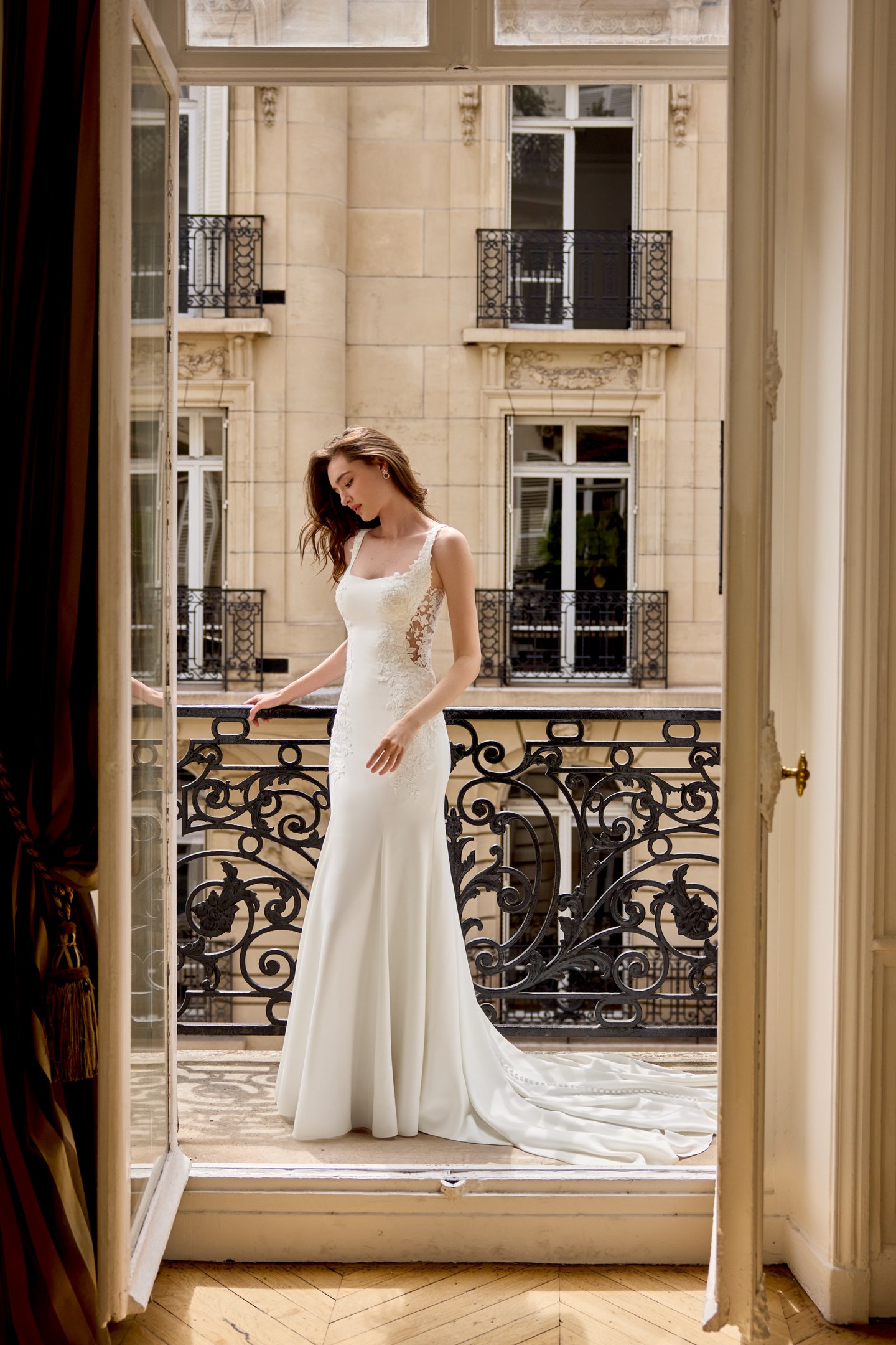 Adore by Justin Alexander Style 11437 Simone Stretch Crepe Fit & Flare with Sparkling Lace Appliqués