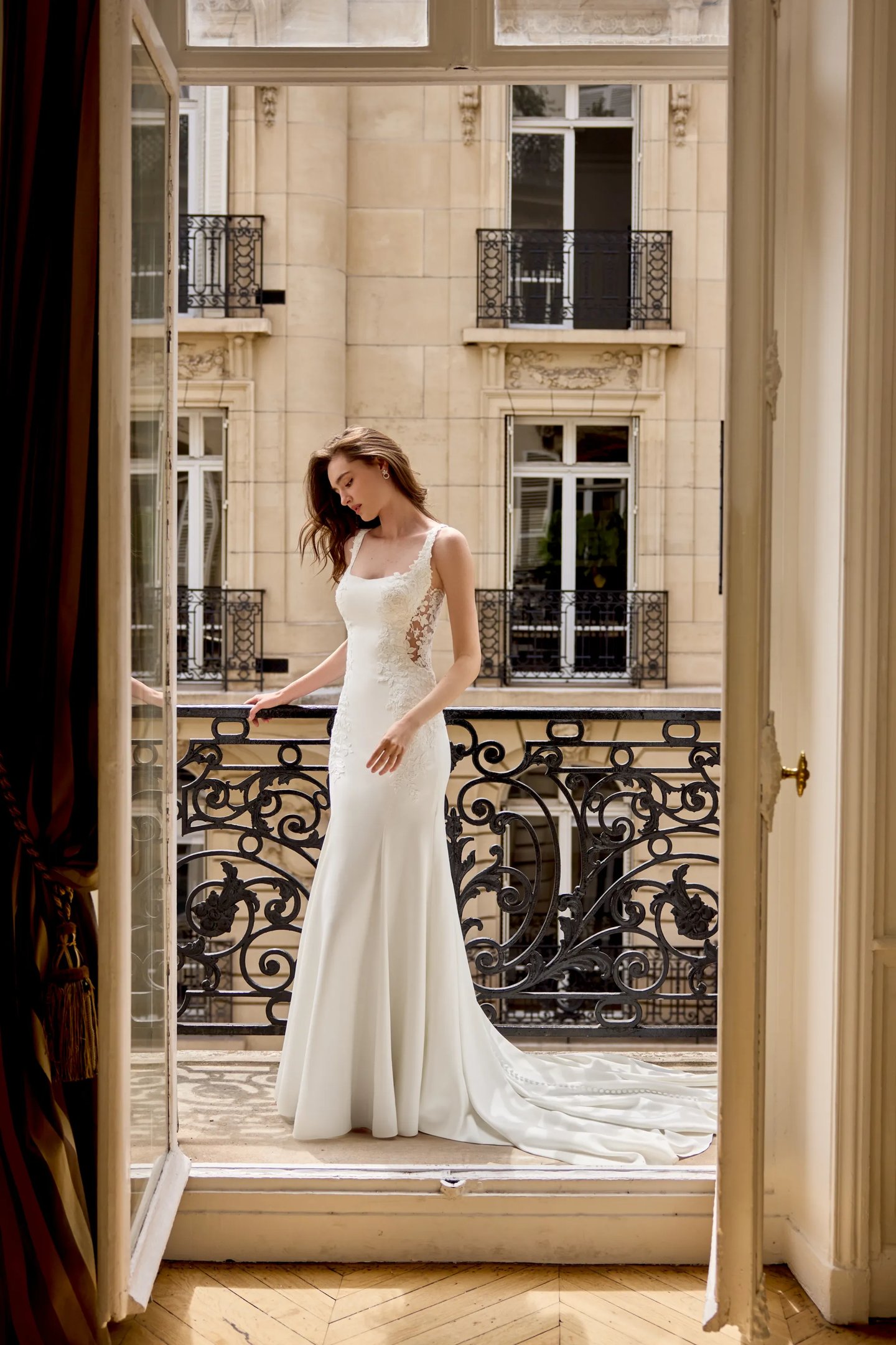 justin alexander jersey dress Jersey: Mikado A-Line Gown with Sequined Lace and Dramatic Cathedral Train