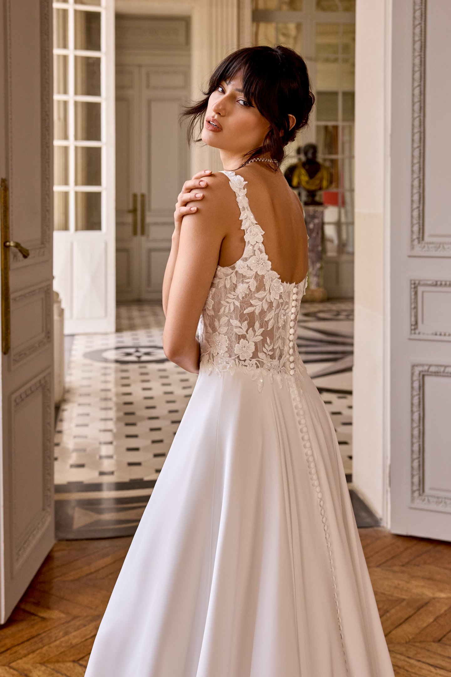 Adore by Justin Alexander Style 11439 Patrice Chiffon A-Line with Square Neckline and Sparkling Lace Appliqués
