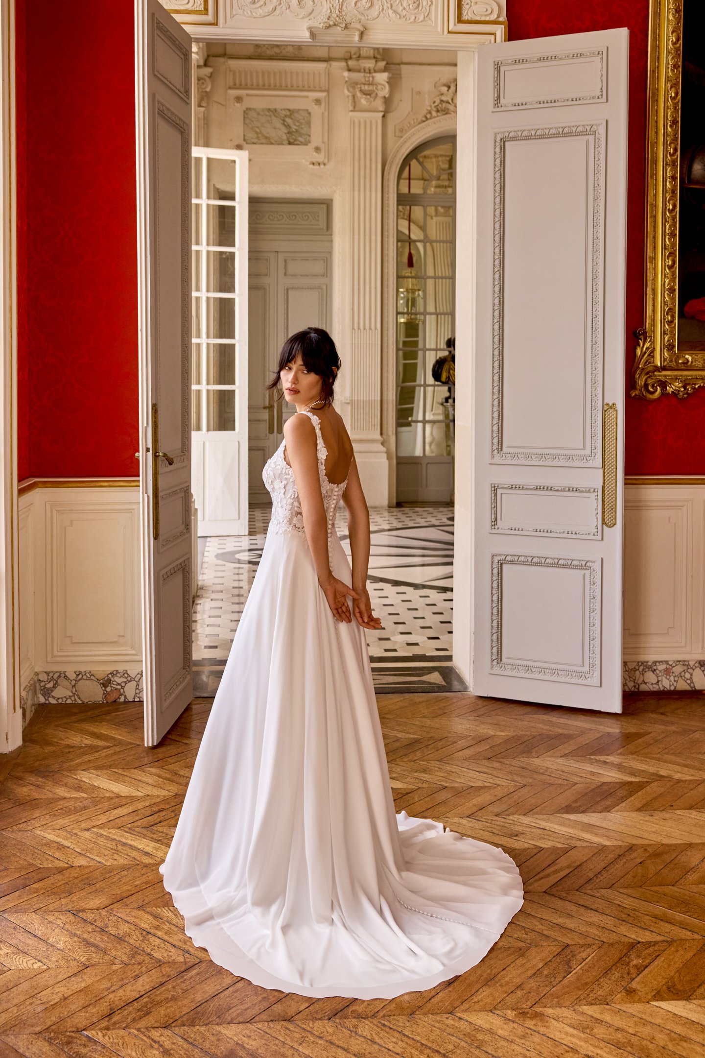 Adore by Justin Alexander Style 11439 Patrice Chiffon A-Line with Square Neckline and Sparkling Lace Appliqués