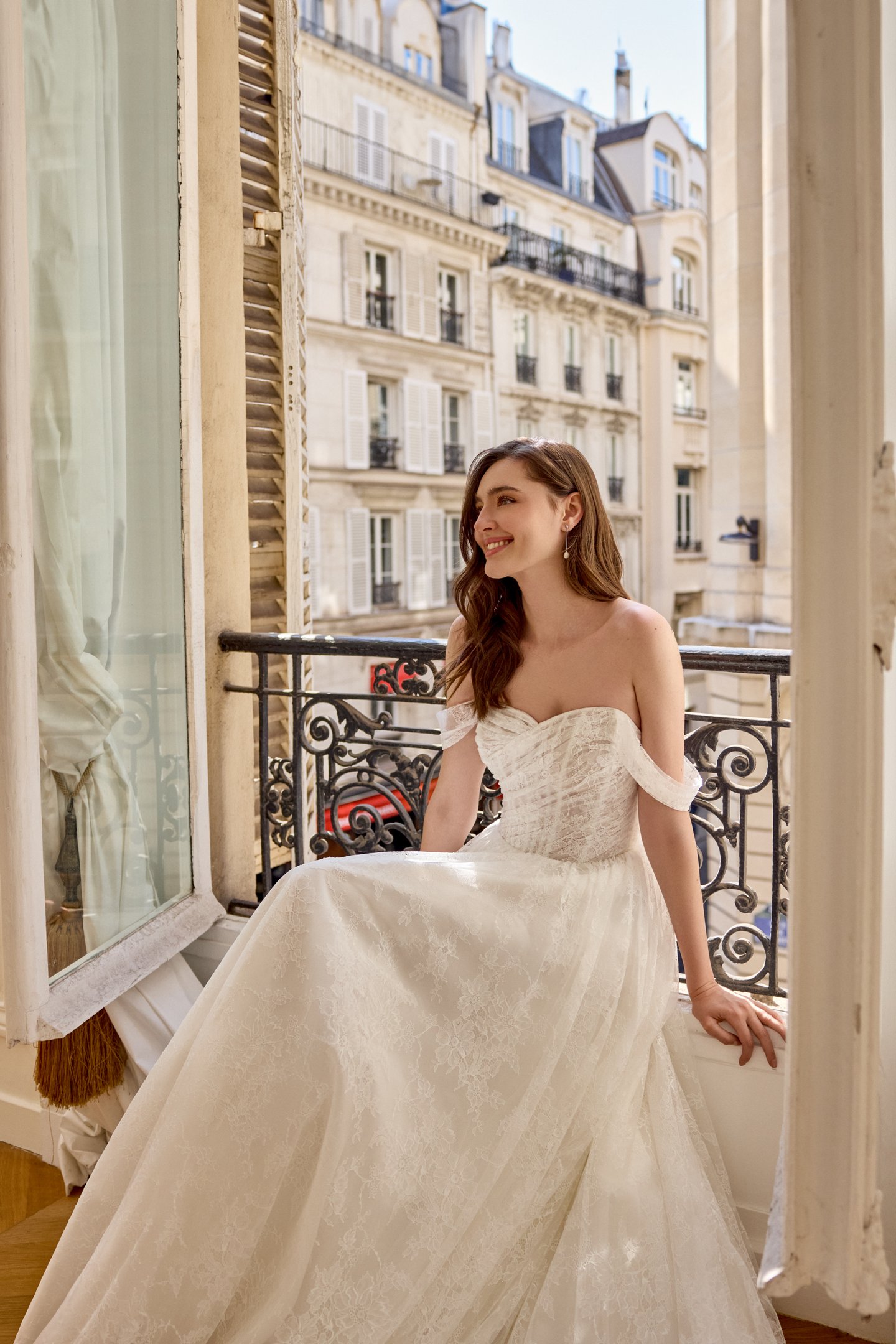 Adore by Justin Alexander Style 11440 Anabelle Allover Chantilly Lace A-Line Gown with Asymmetrical Draped Bodice