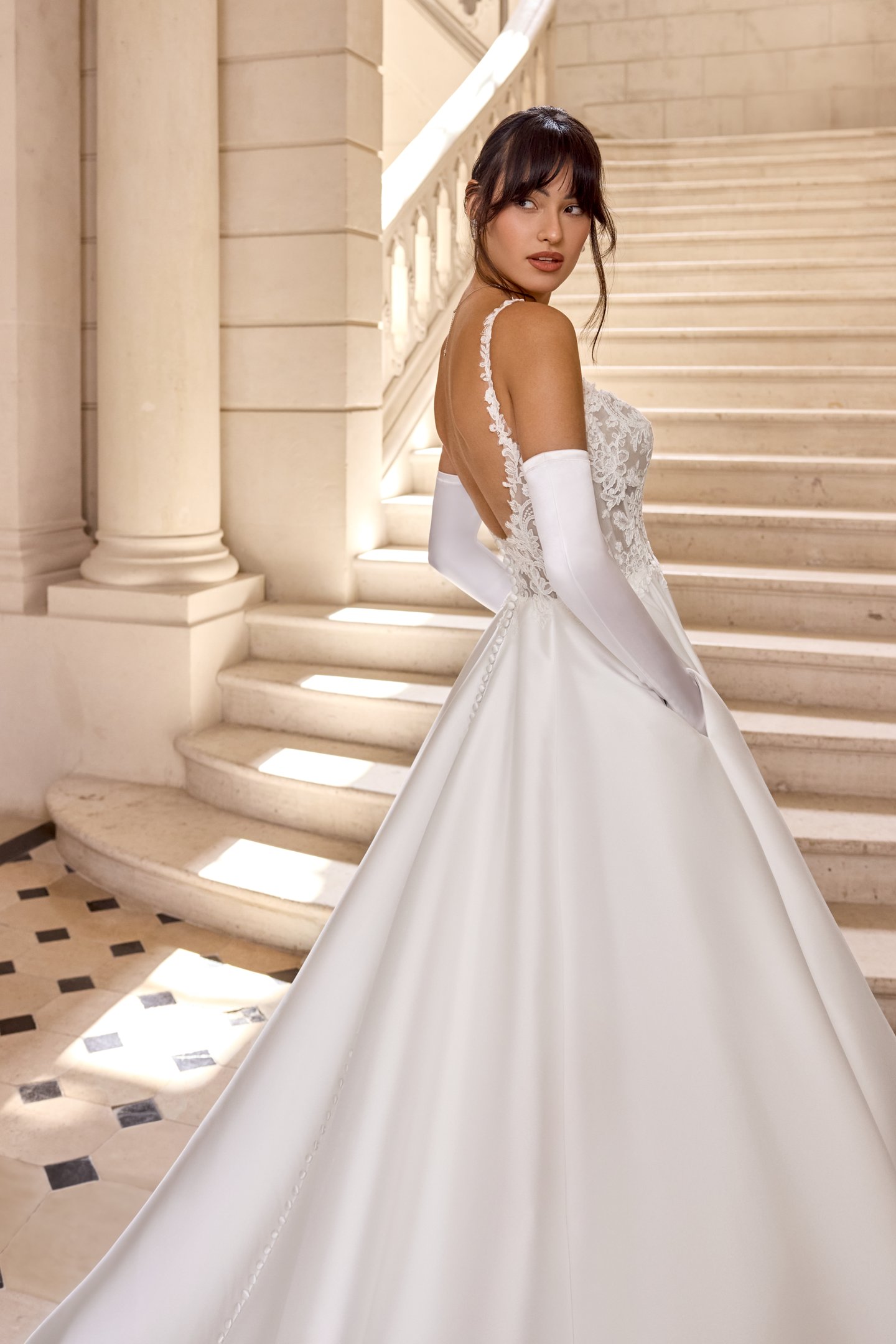 Adore by Justin Alexander Style 11442 Charline Mikado A-Line with Scoop Neckline and Matte Lace Appliqués on Bodice