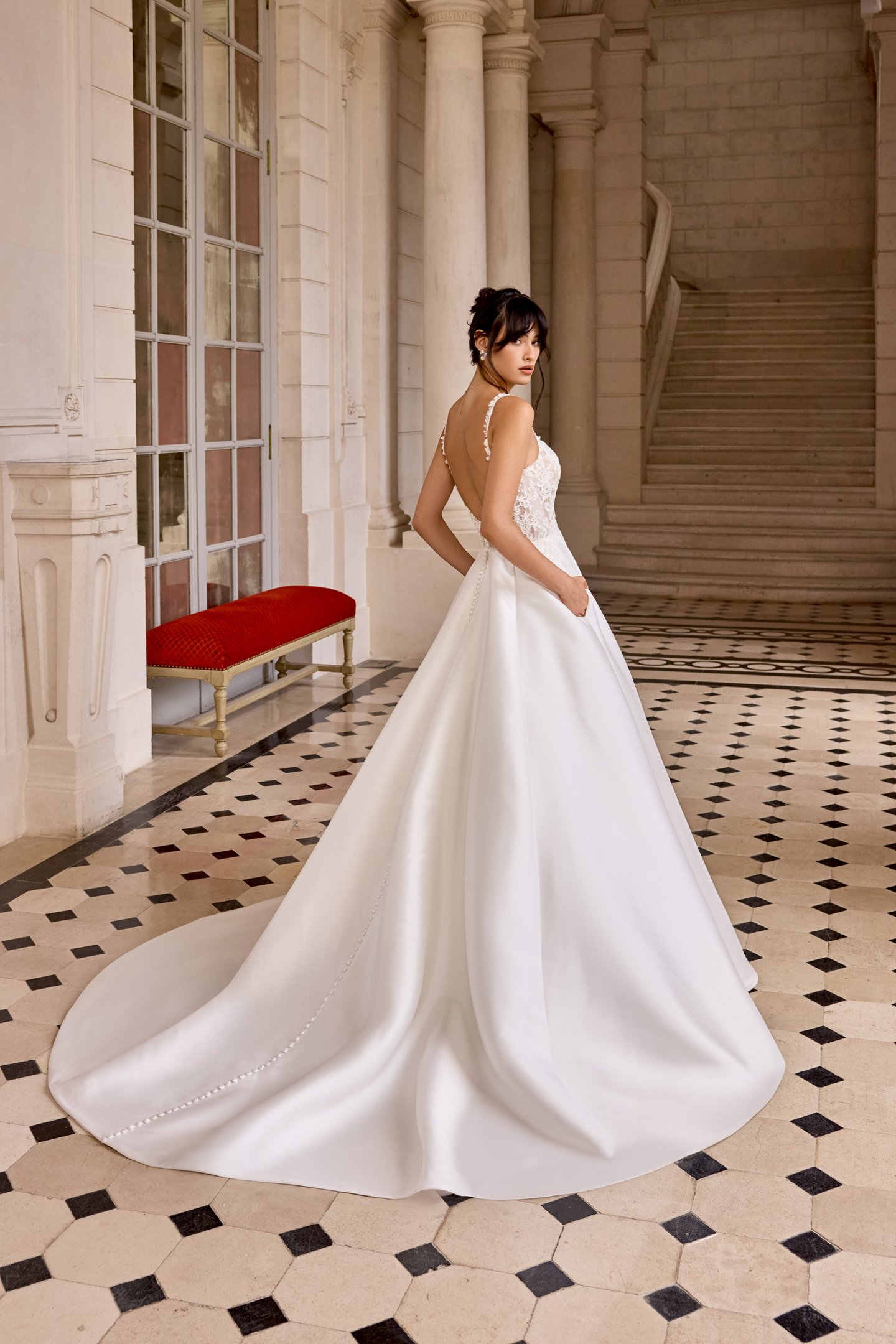 Adore by Justin Alexander Style 11442 Charline Mikado A-Line with Scoop Neckline and Matte Lace Appliqués on Bodice