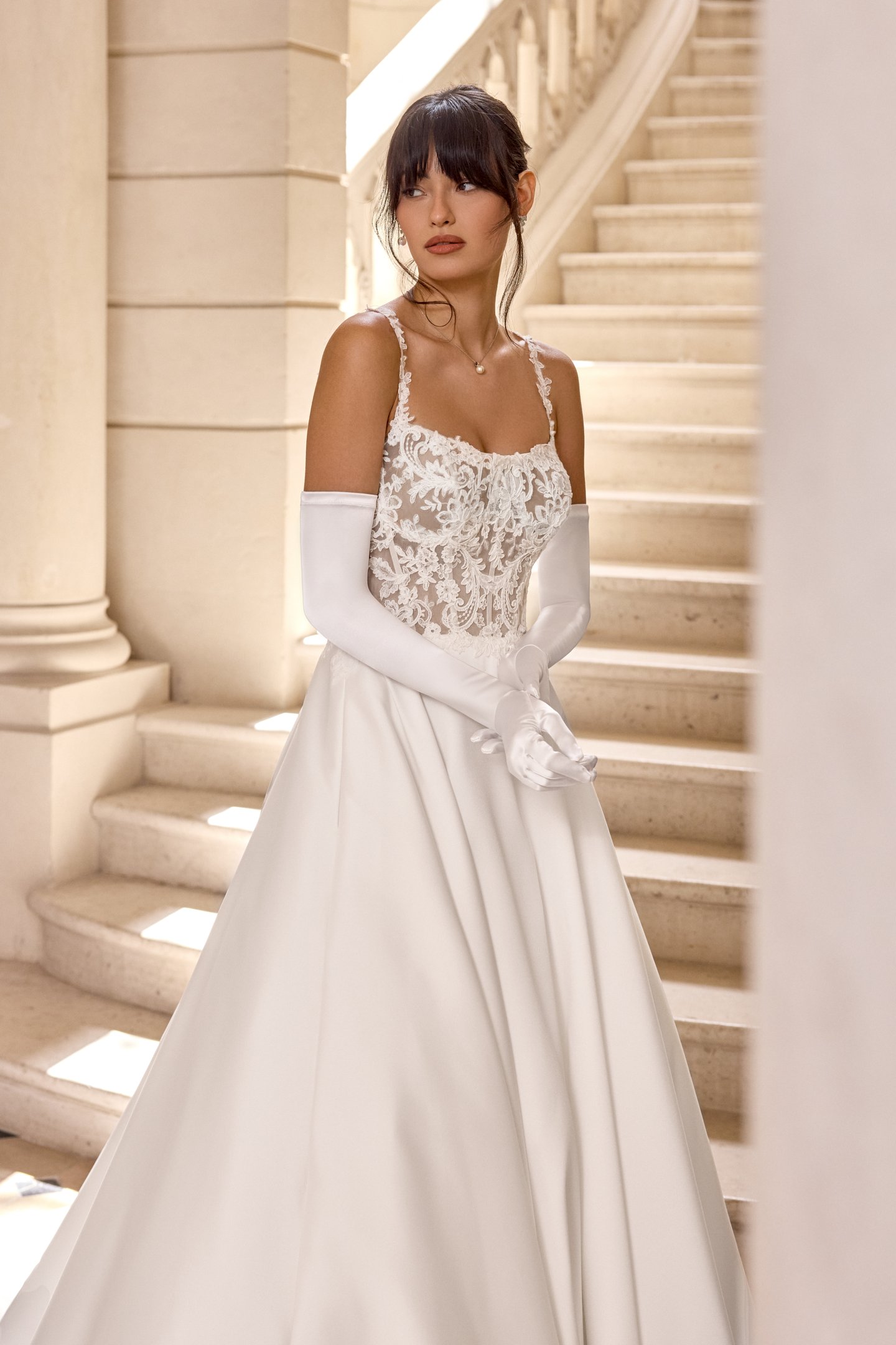 Adore by Justin Alexander Style 11442 Charline Mikado A-Line with Scoop Neckline and Matte Lace Appliqués on Bodice