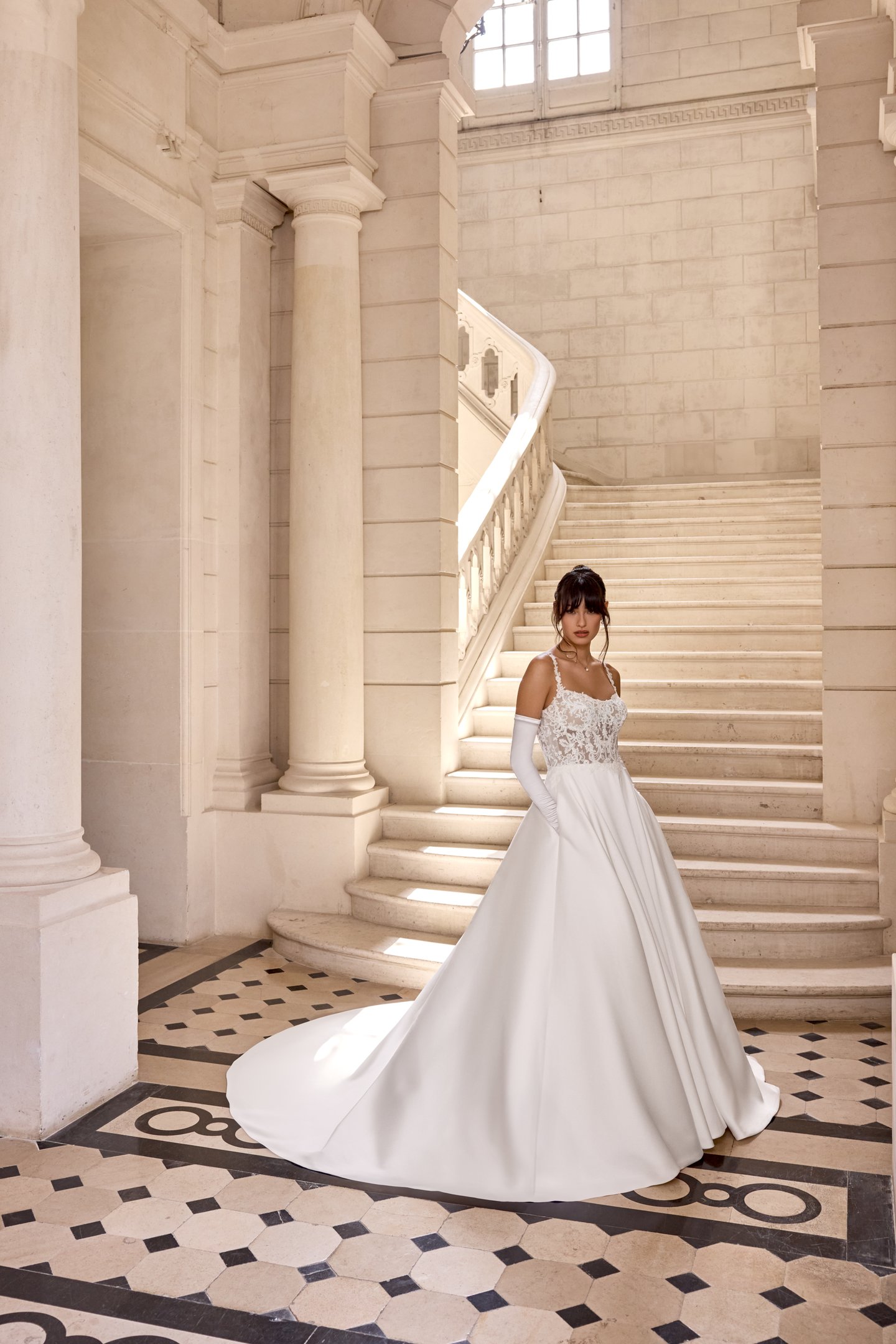 Adore by Justin Alexander Style 11442 Charline Mikado A-Line with Scoop Neckline and Matte Lace Appliqués on Bodice