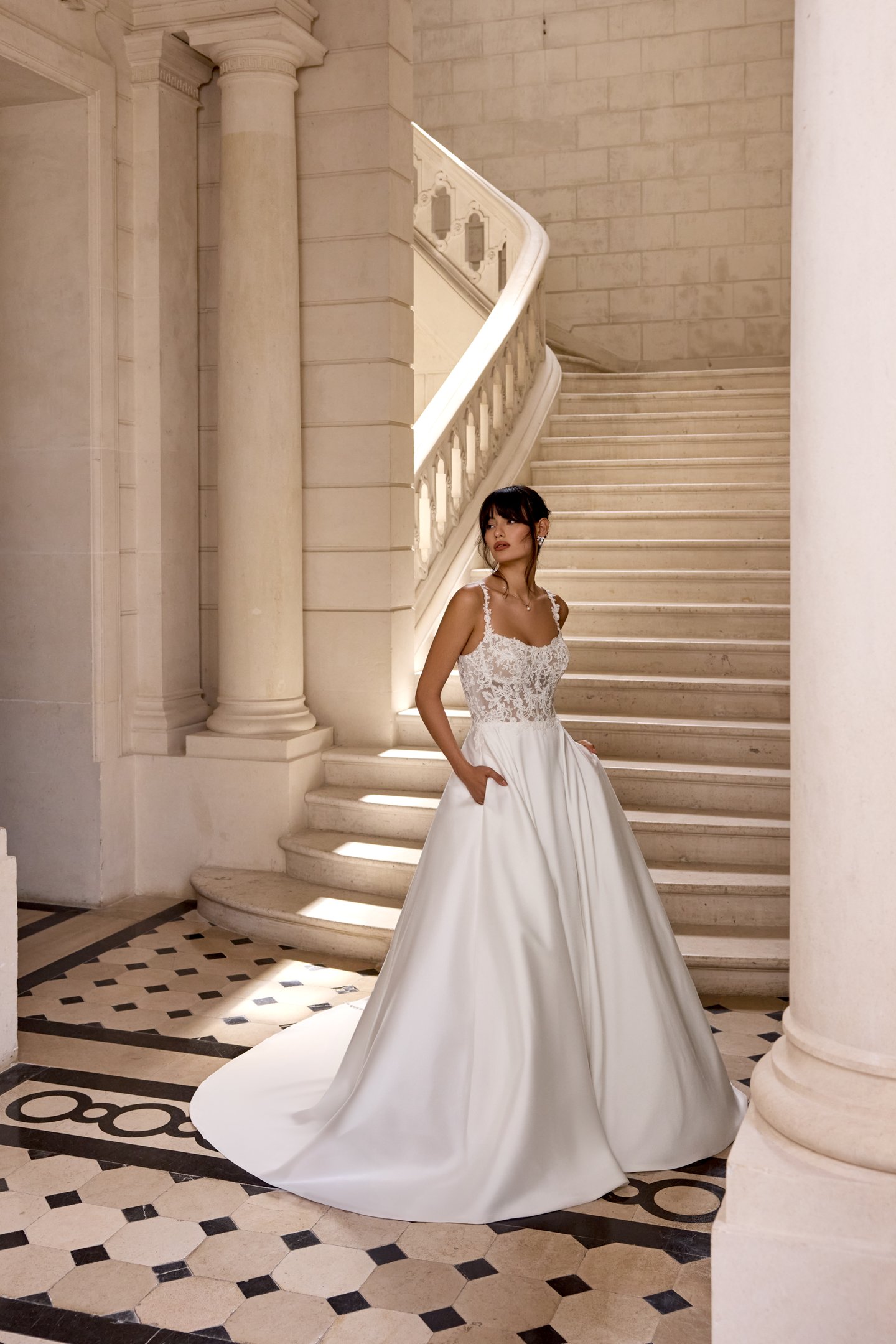 Adore by Justin Alexander Style 11442 Charline Mikado A-Line with Scoop Neckline and Matte Lace Appliqués on Bodice