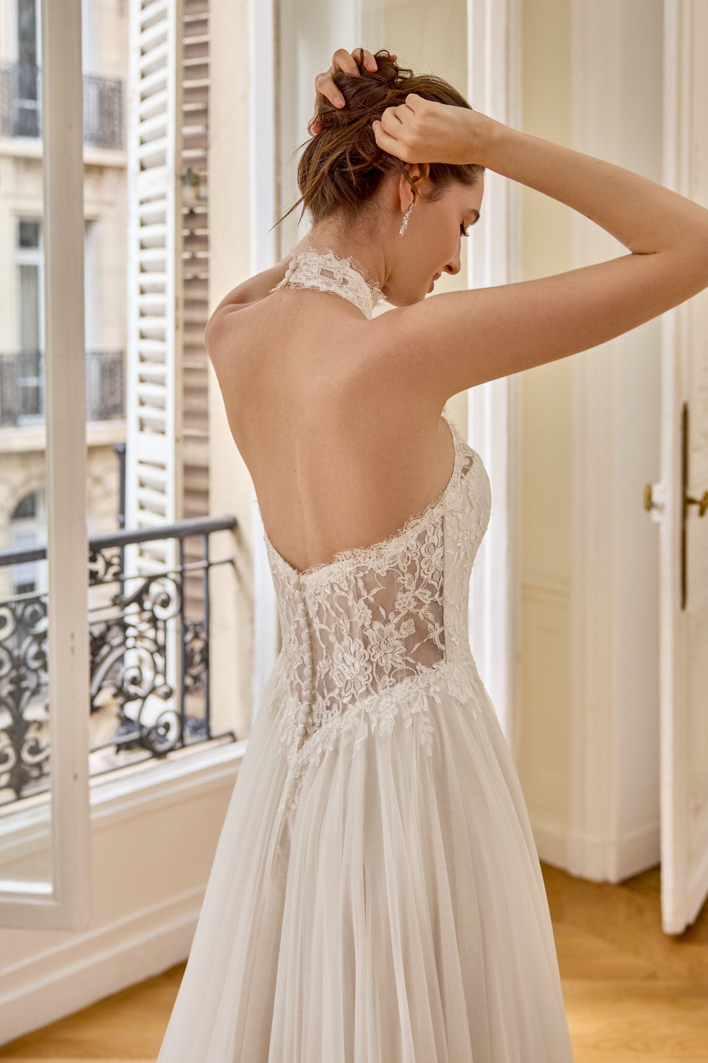 Adore by Justin Alexander Style 11443 Eloise English Net A-Line with Chantilly Lace Bodice and Halter Neckline
