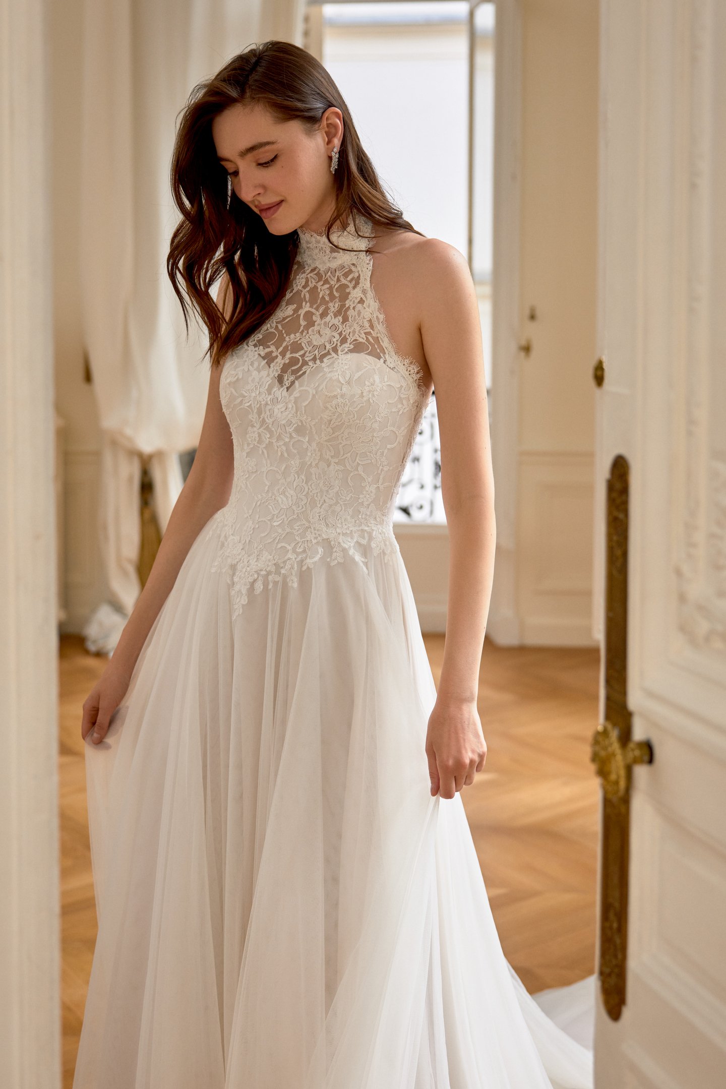 Adore by Justin Alexander Style 11443 Eloise English Net A-Line with Chantilly Lace Bodice and Halter Neckline