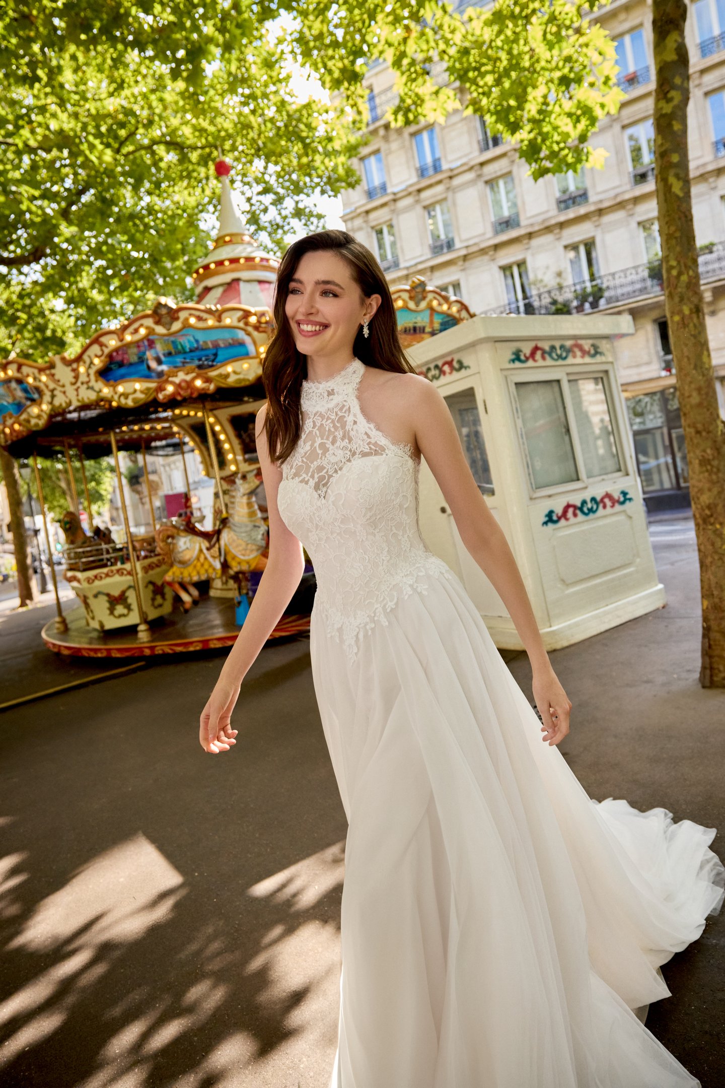 Adore by Justin Alexander Style 11443 Eloise English Net A-Line with Chantilly Lace Bodice and Halter Neckline
