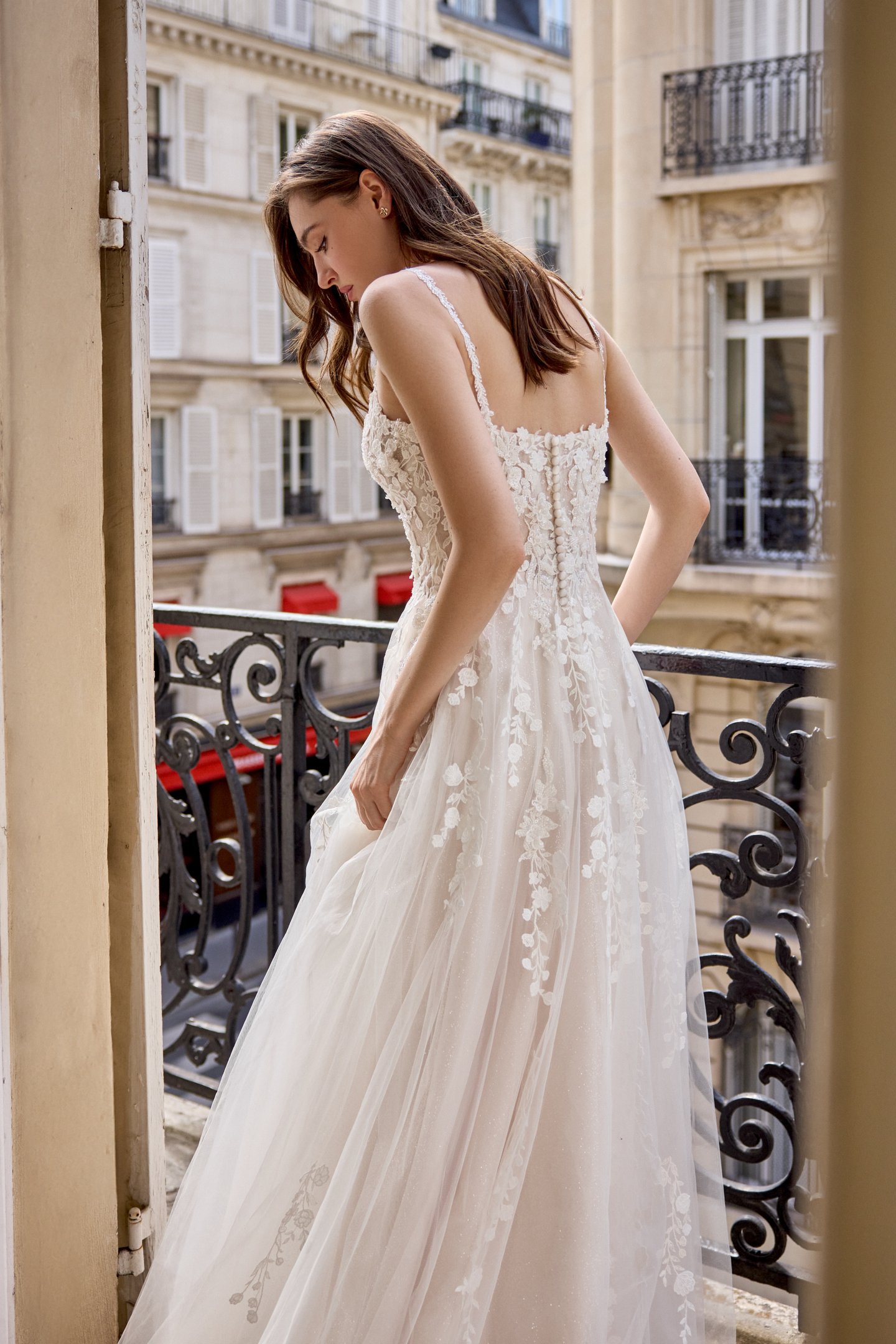 Adore by Justin Alexander Style 11444 Fleur Glitter Tulle A-Line with Bikini Neckline and Beaded Lace Appliqués