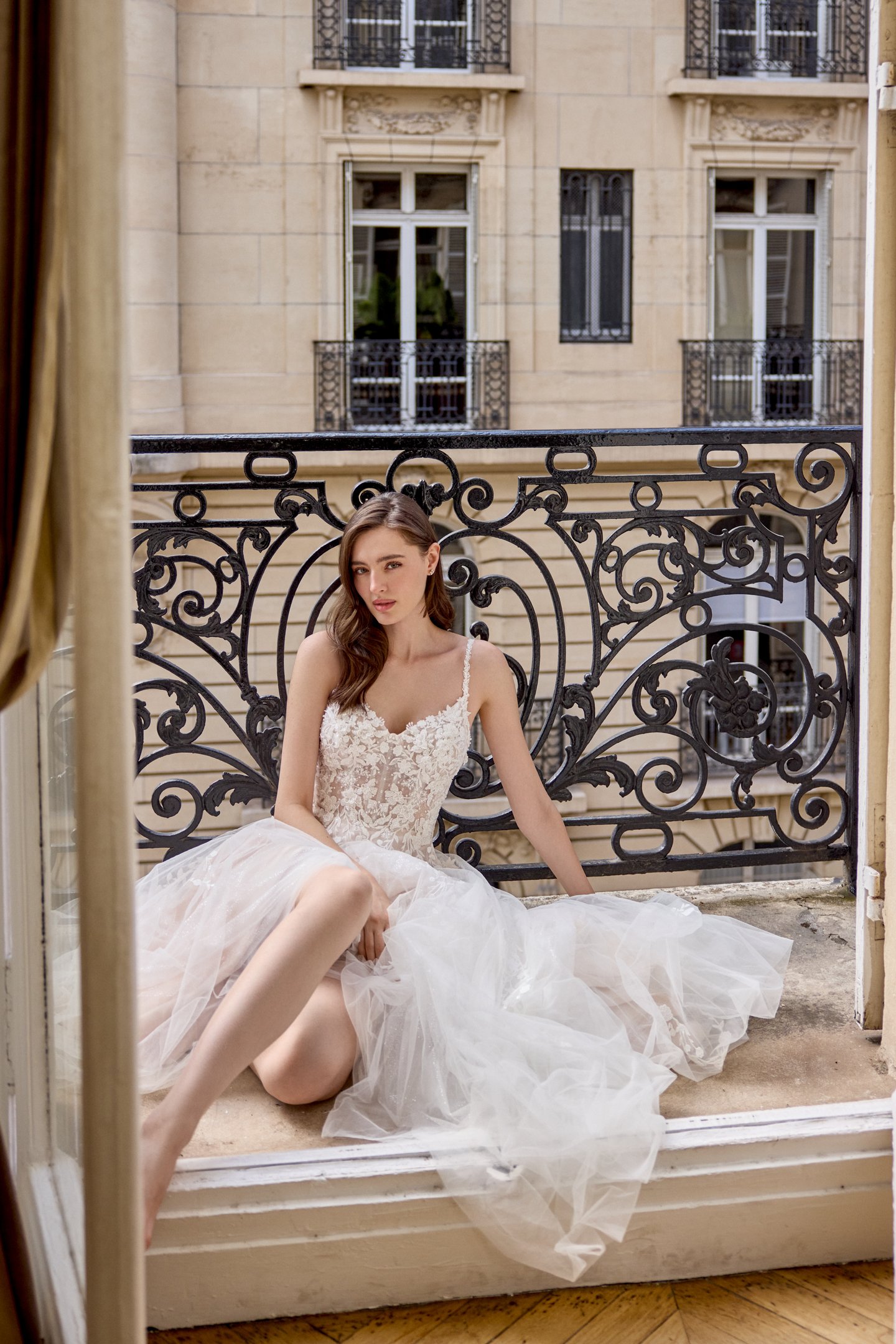 Adore by Justin Alexander Style 11444 Fleur Glitter Tulle A-Line with Bikini Neckline and Beaded Lace Appliqués
