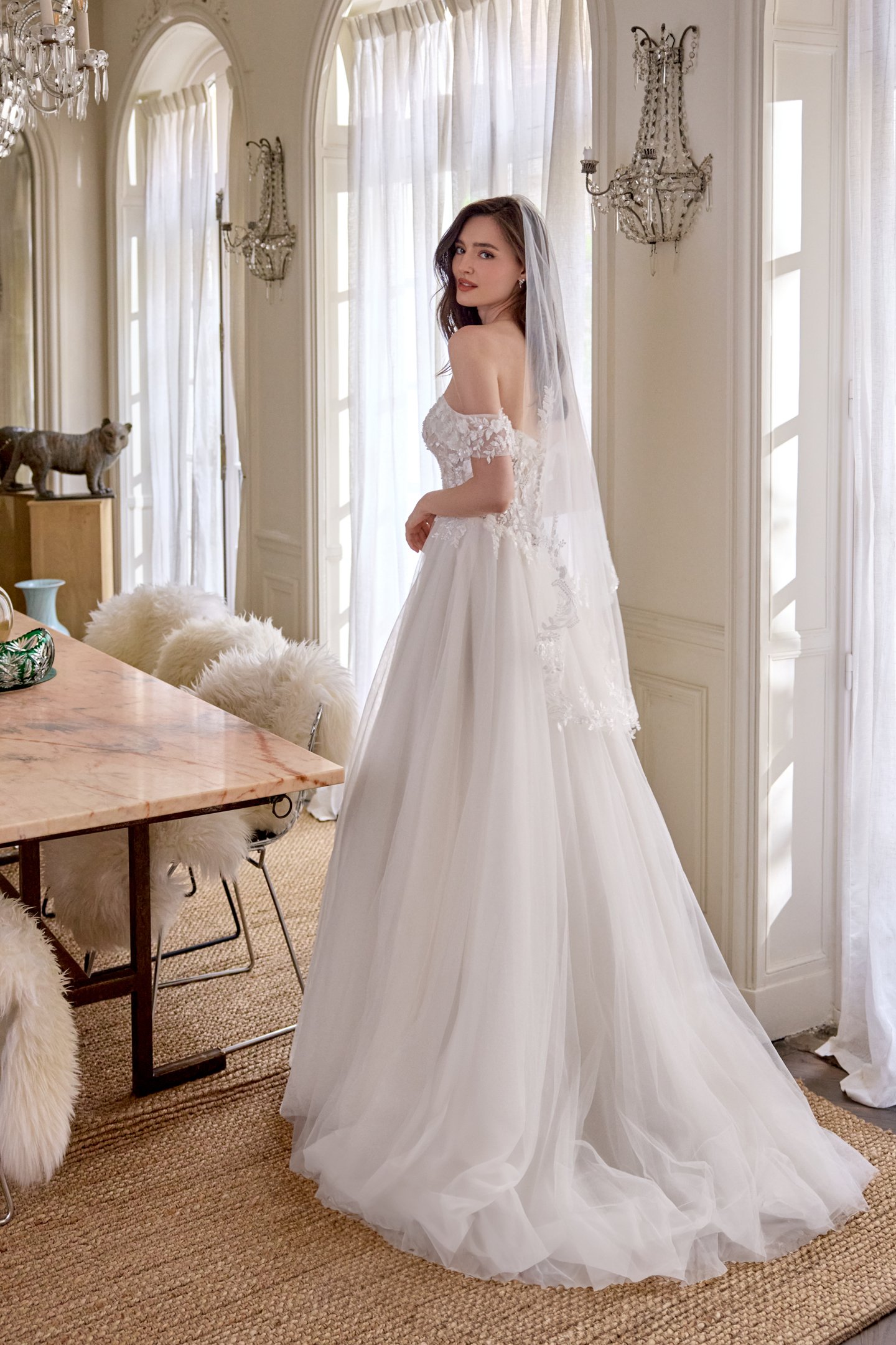 Adore by Justin Alexander Style 11448 Cheri Tulle A-Line with Off-the-Shoulder Sweetheart Collar and Beaded Bodice