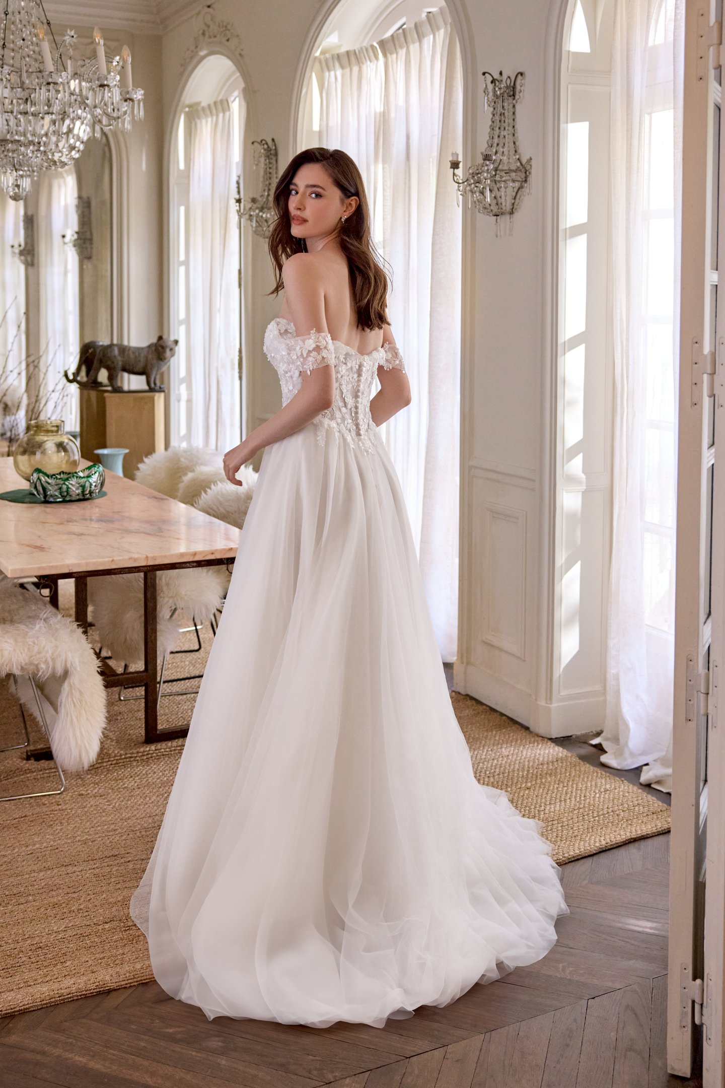 Adore by Justin Alexander Style 11448 Cheri Tulle A-Line with Off-the-Shoulder Sweetheart Collar and Beaded Bodice