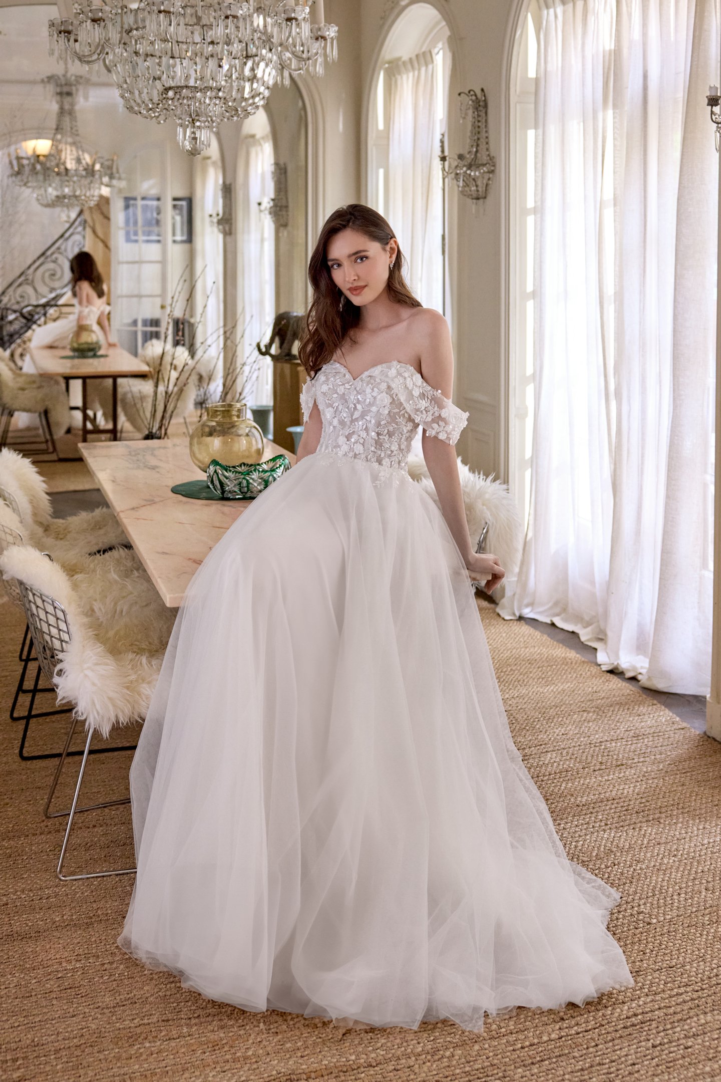 Adore by Justin Alexander Style 11448 Cheri Tulle A-Line with Off-the-Shoulder Sweetheart Collar and Beaded Bodice