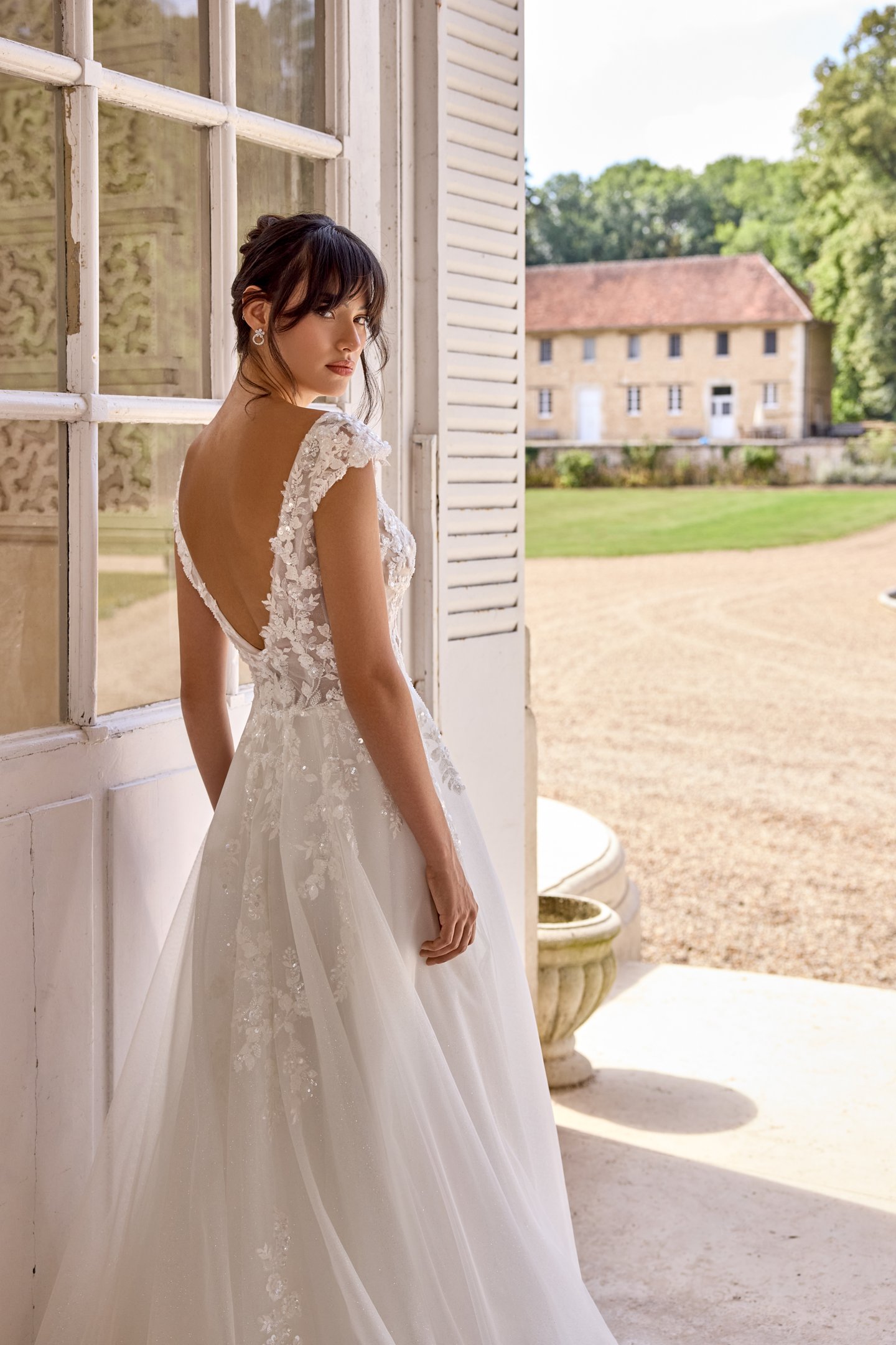 Adore by Justin Alexander Style 11449 Coco Glitter Tulle A-Line with Sparkling Lace Appliqués and Cap Sleeves