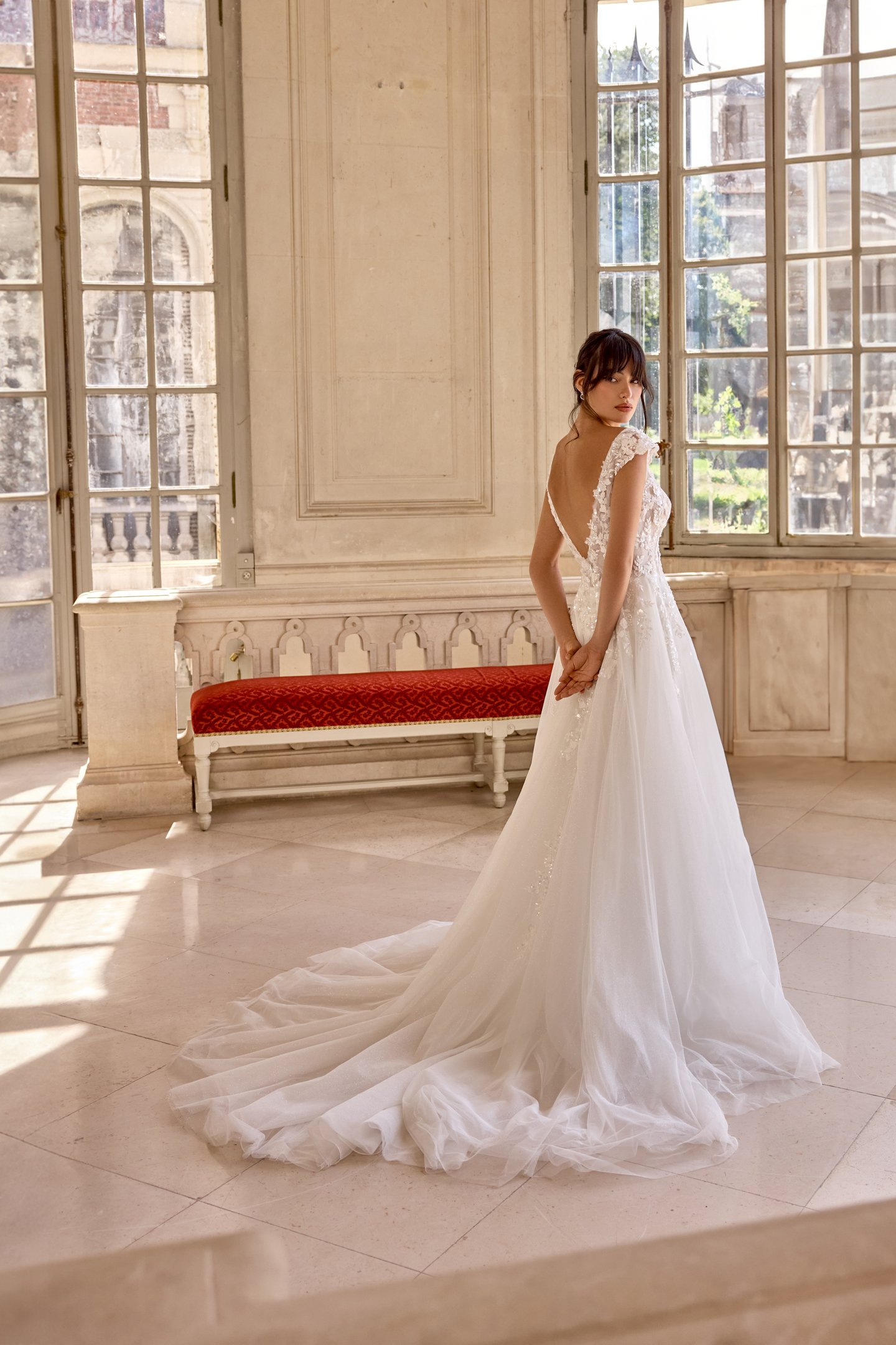 Adore by Justin Alexander Style 11449 Coco Glitter Tulle A-Line with Sparkling Lace Appliqués and Cap Sleeves