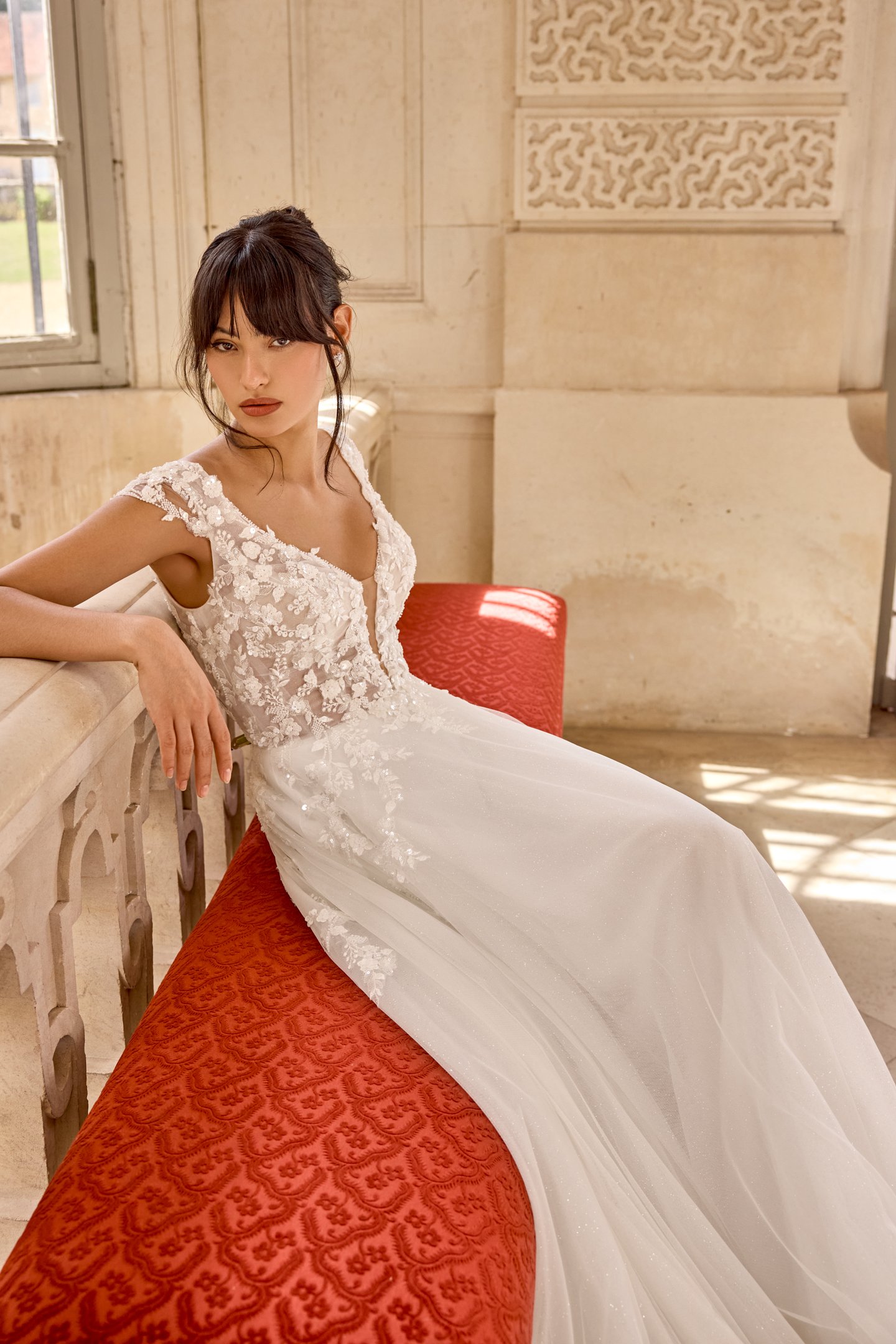 Adore by Justin Alexander Style 11449 Coco Glitter Tulle A-Line with Sparkling Lace Appliqués and Cap Sleeves