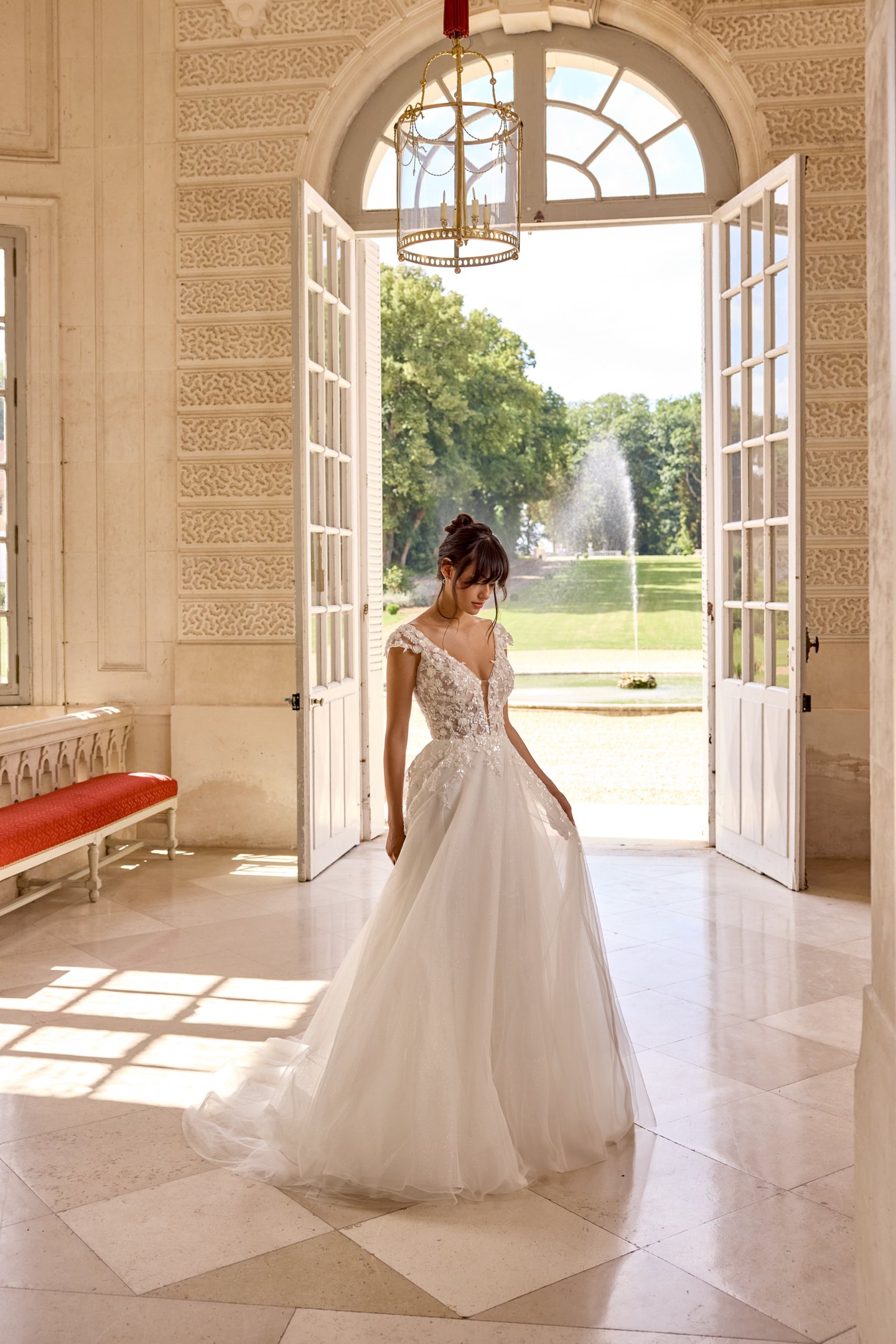 Adore by Justin Alexander Style 11449 Coco Glitter Tulle A-Line with Sparkling Lace Appliqués and Cap Sleeves