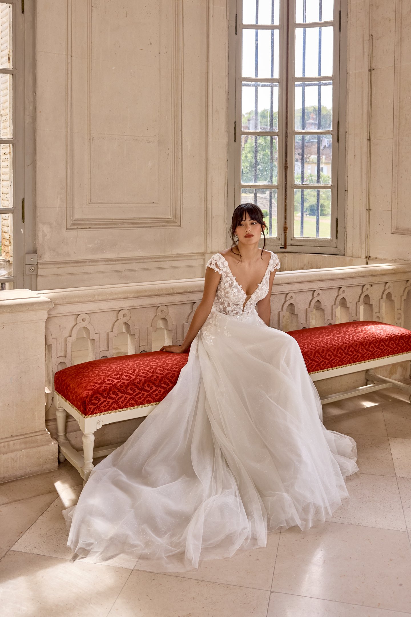Adore by Justin Alexander Style 11449 Coco Glitter Tulle A-Line with Sparkling Lace Appliqués and Cap Sleeves
