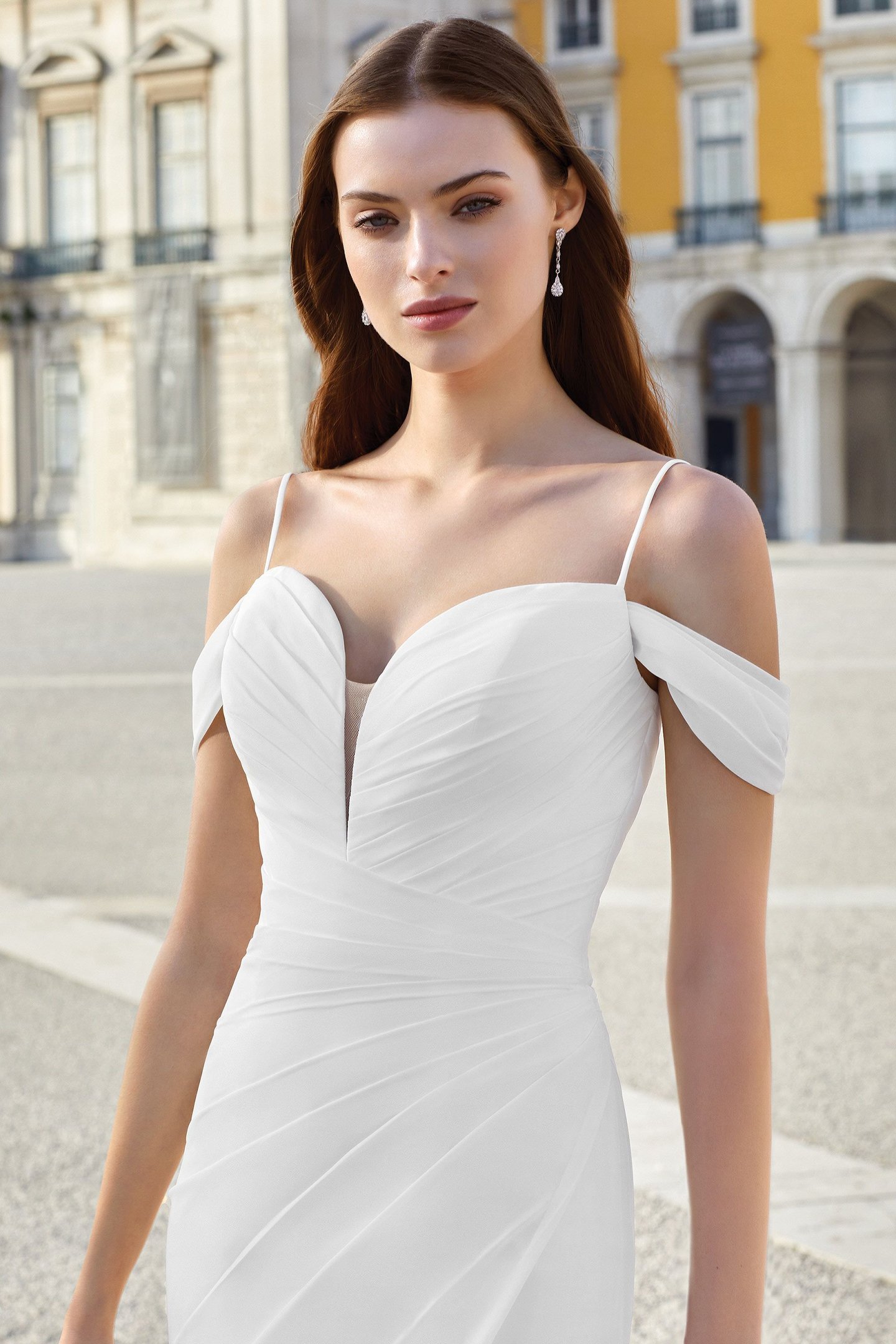 Adore by Justin Alexander Style 11152 Chiffon Fit and Flare Dress with Asymmetric Ruching
