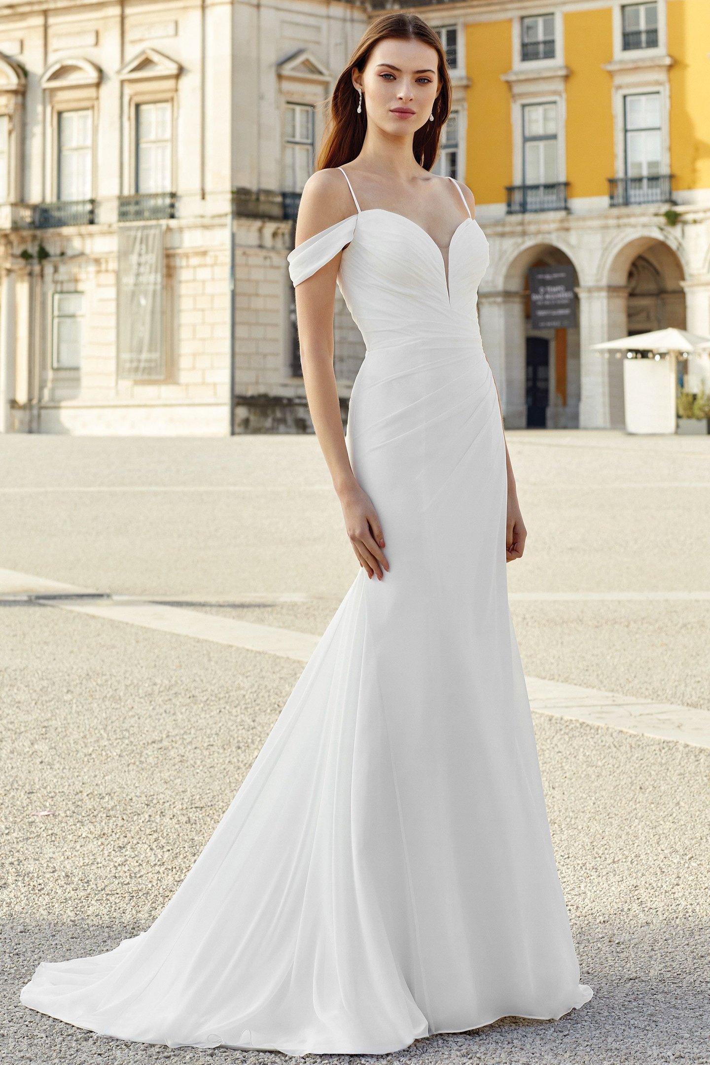 Adore by Justin Alexander Style 11152 Chiffon Fit and Flare Dress with Asymmetric Ruching