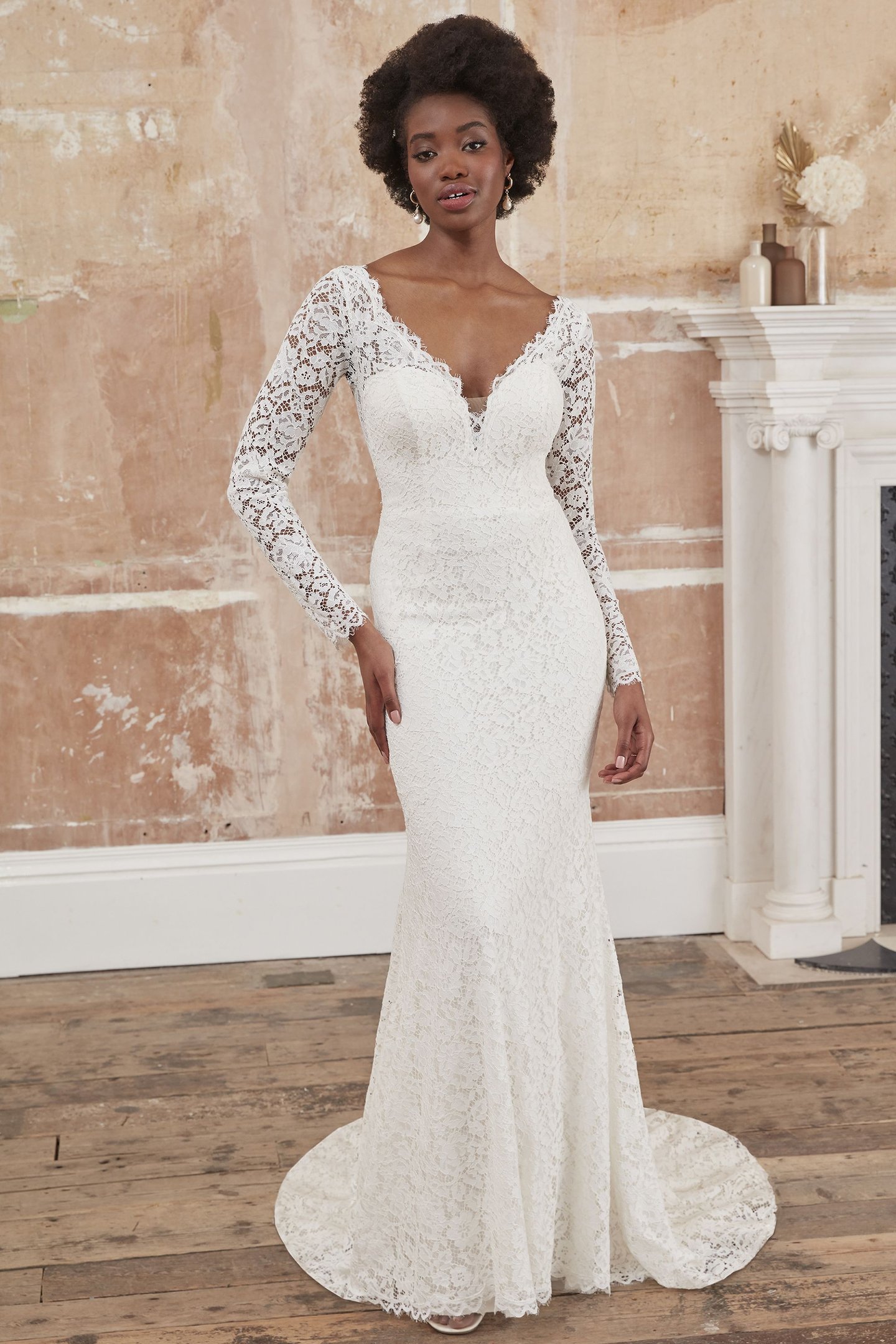 Adore by Justin Alexander Style 11209 Vita Long Sleeve Allover Lace Fit and Flare Dress