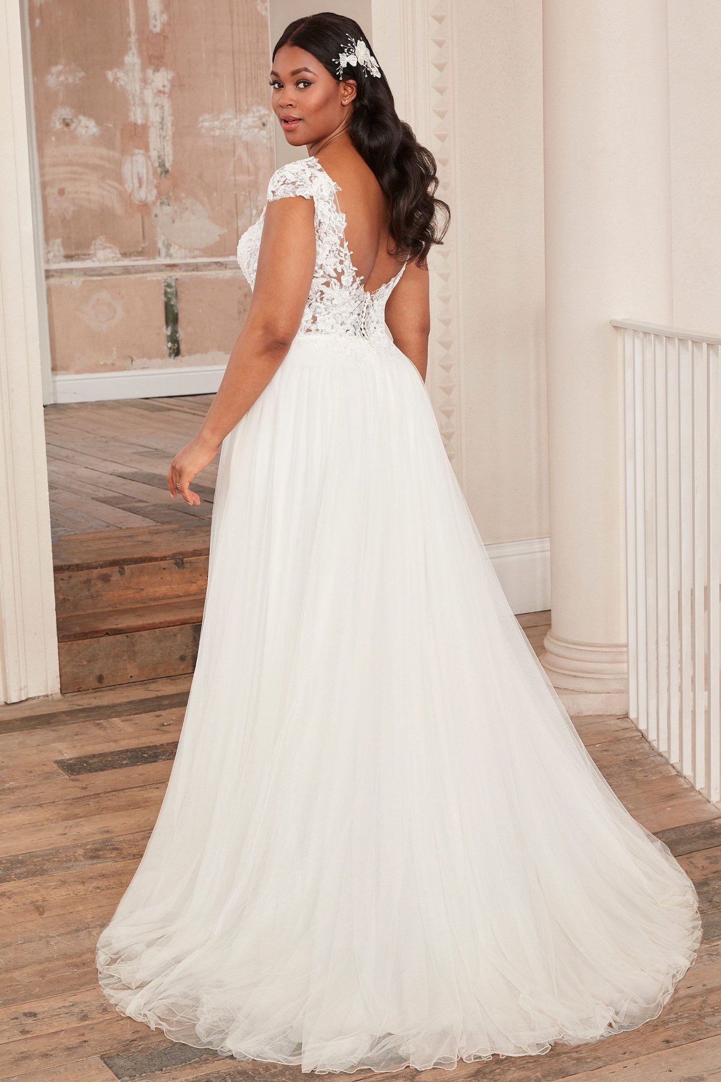 Adore by Justin Alexander Style11131PS Plus Size English Net A-Line Dress with Cap Sleeves