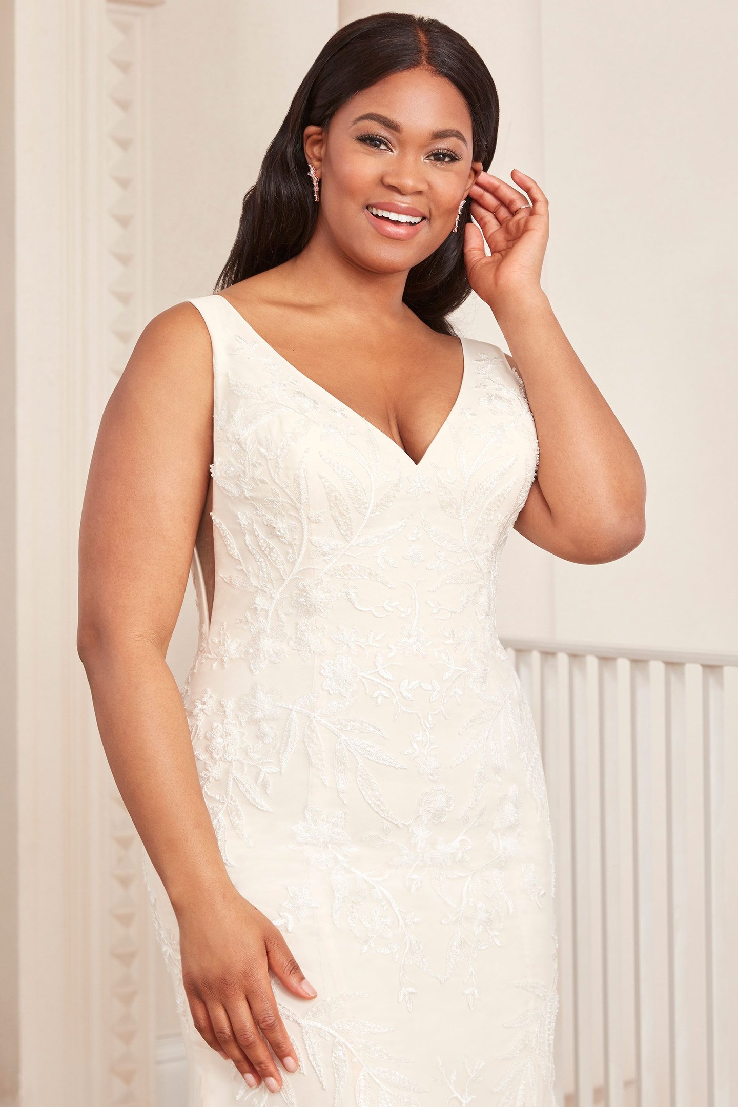 Adore by Justin Alexander Style11136PS Beaded Plus Size Fit and Flare Dress with V-Back