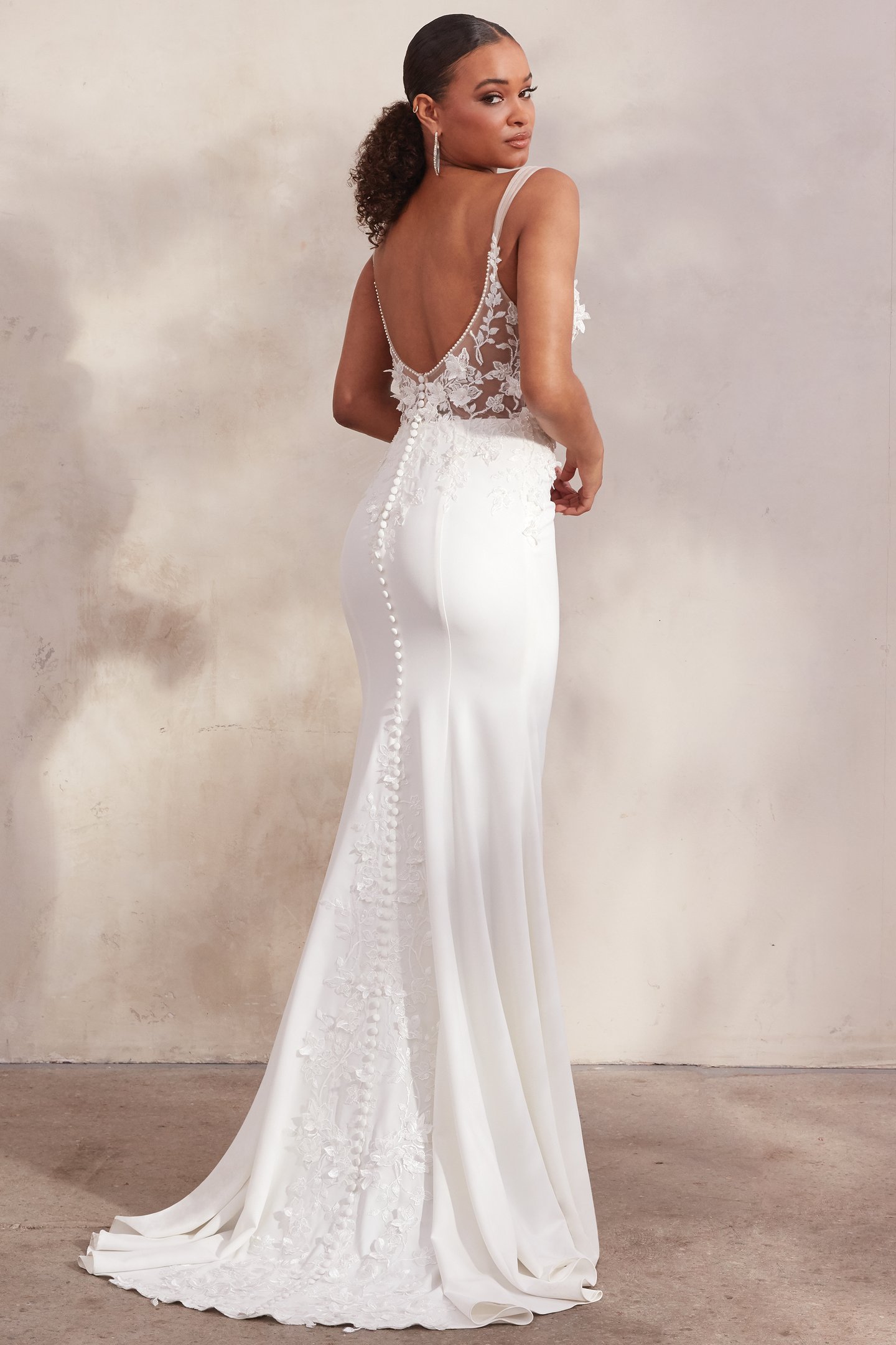Adore by Justin Alexander Style11255 Solara Stretch Crepe Fit and Flare Dress with 3D Lace Appliqués