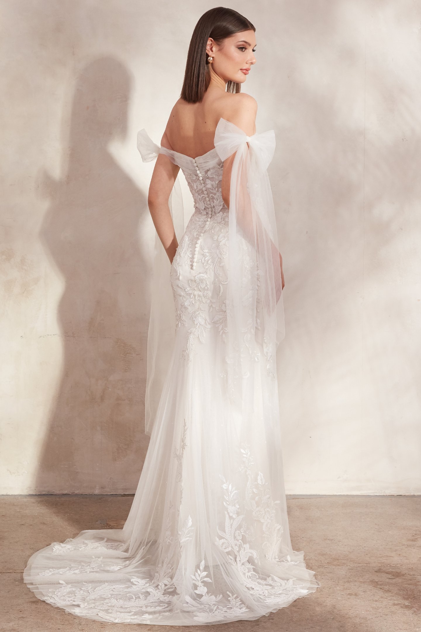 Adore by Justin Alexander Style11261 Chandler Off the Shoulder Fit and Flare Dress with Self-Tie Straps