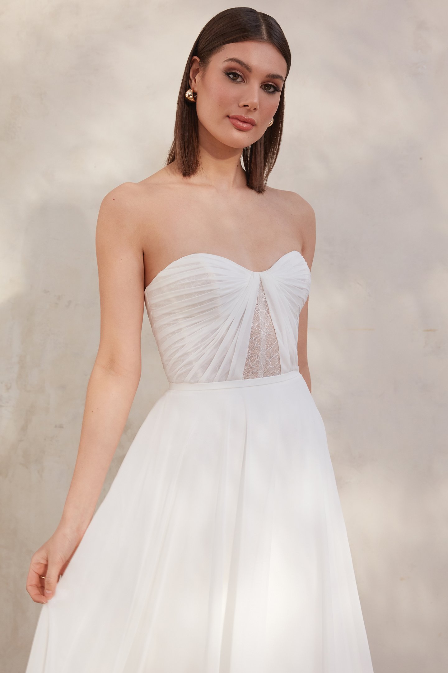 Adore by Justin Alexander Style11263 Dawn Chiffon A-Line Dress with Center Front Cutout and Detachable Bow