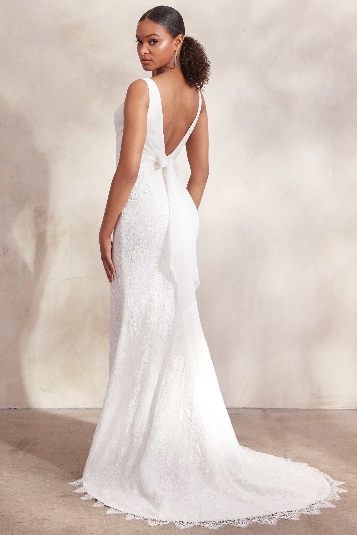 Adore by Justin Alexander Style11272 Thea Chiffon and Allover Lace Fit and Flare Gown with Self-Tie Bow