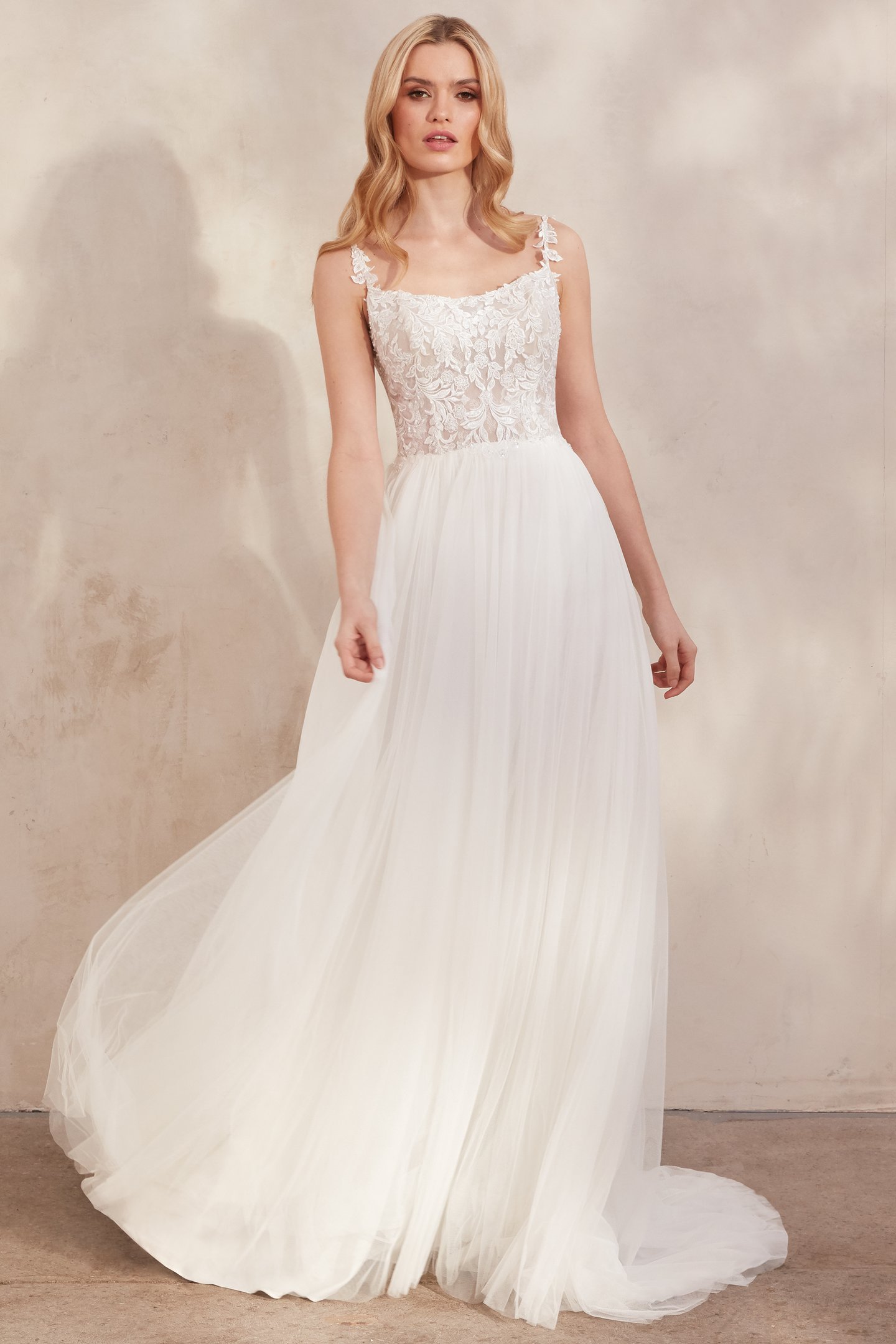 Adore by Justin Alexander Style11274 Candra Scoop Neck A-Line Dress with English Net Skirt