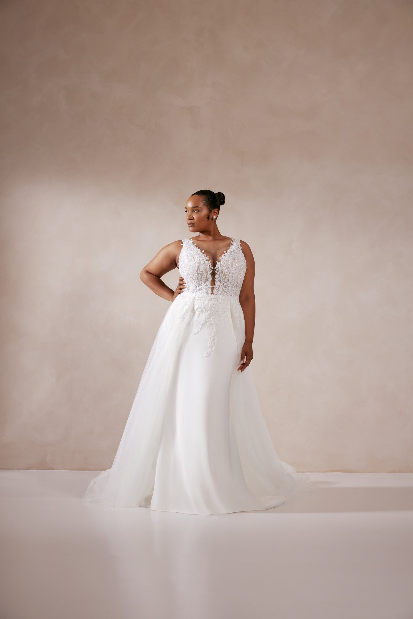 Adore by Justin Alexander Style 11313PS Alima PS Crepe Fit and Flare Plus Size  Wedding Dress with Illusion Back