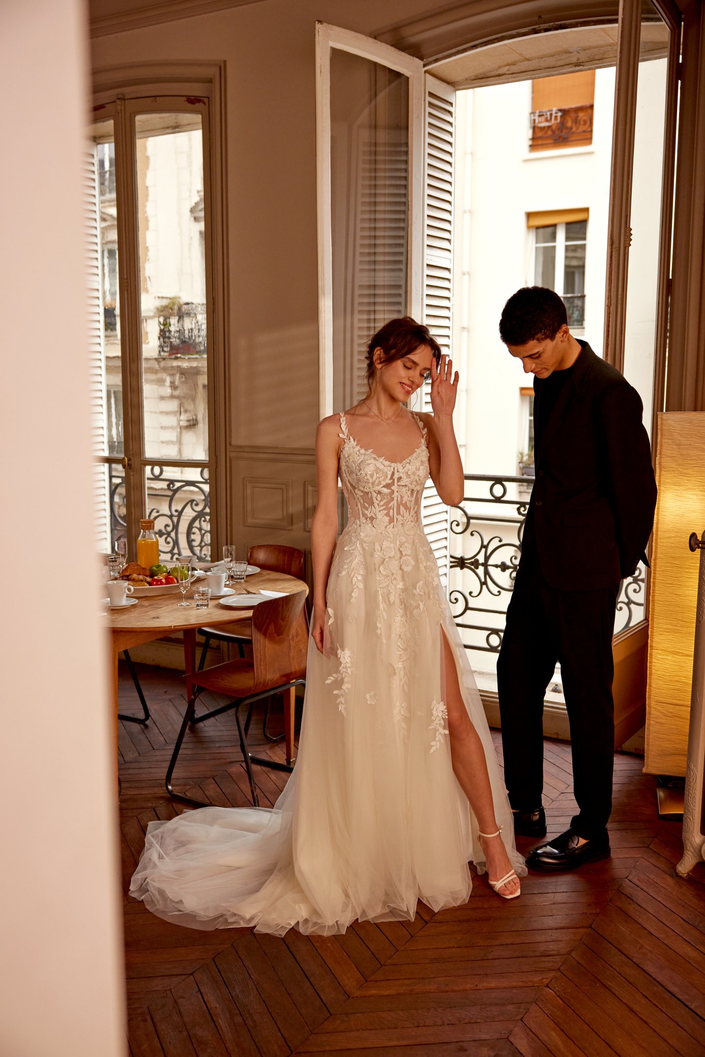 Adore by Justin Alexander Style 11370 Emmaline A-Line Dress with Sheer Corset Bodice and Lace Appliqués