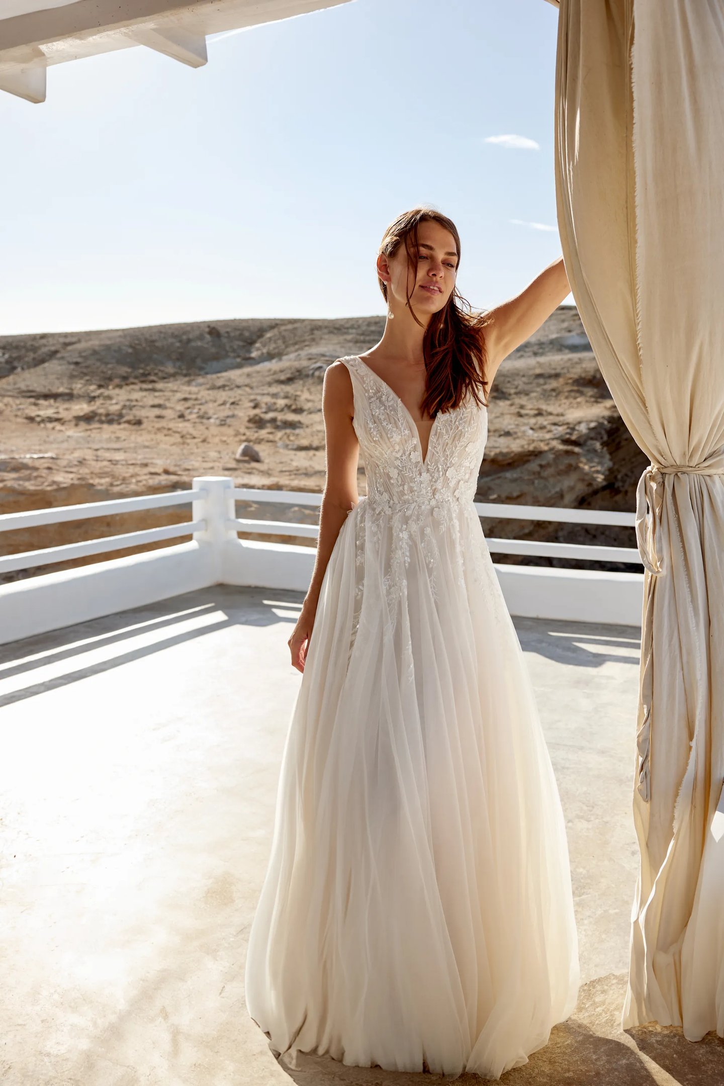 a line plunge dress Andrea & Leo WL070 A-Line Strapless Illusion Plunge Neck Wedding Dress Off White/Nude / 12