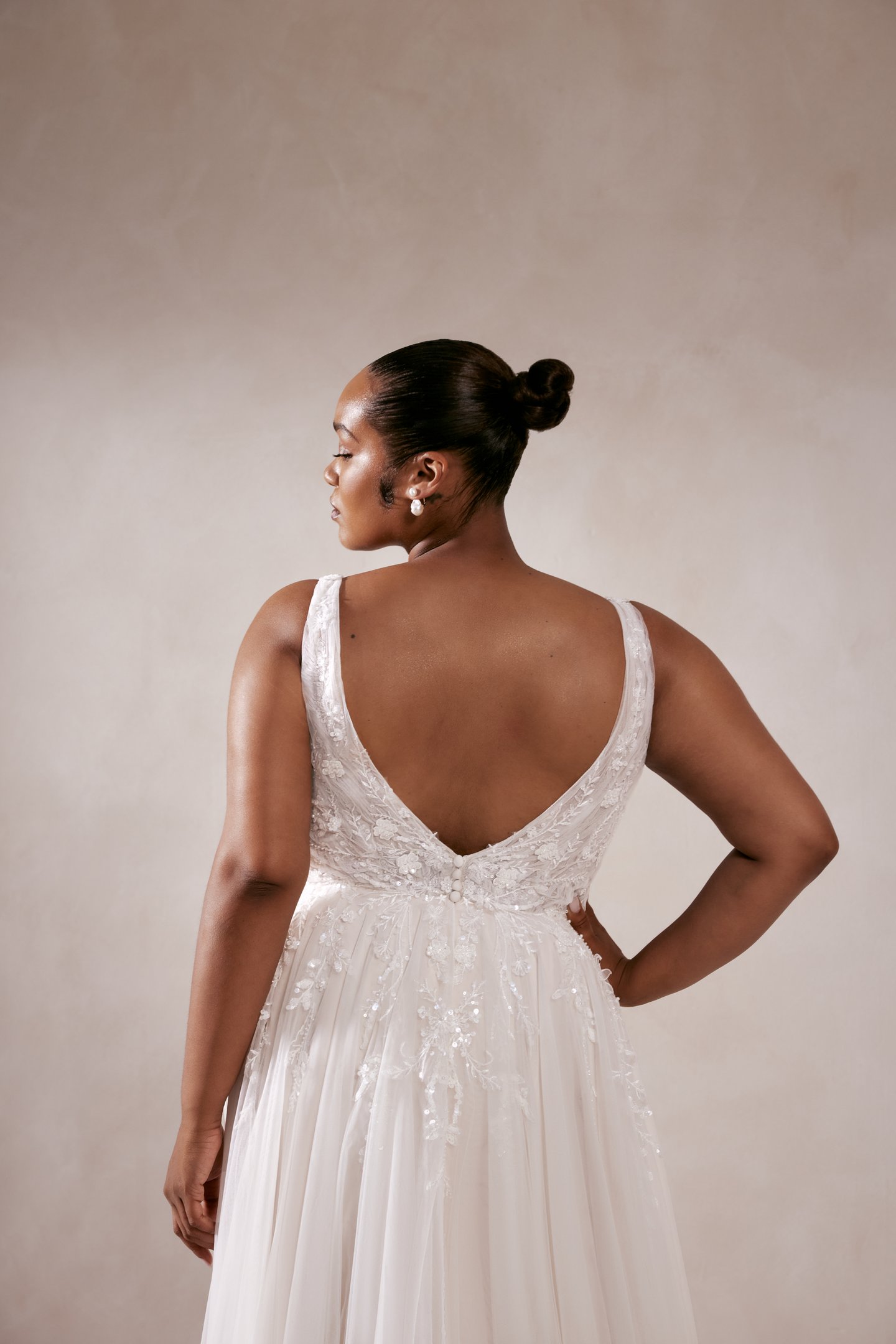 Adore by Justin Alexander Style 11373PS Noemie PS Tulle A-Line Plus Size Dress with Plunging V-Neck and Sequined Lace Appliqués