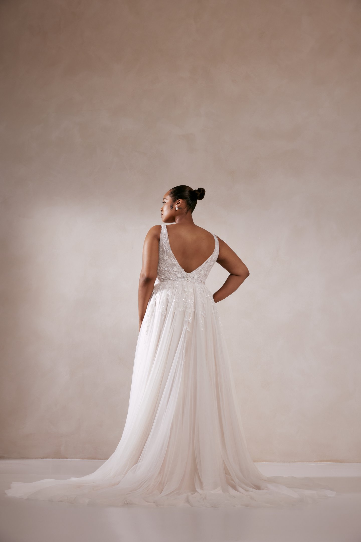 Adore by Justin Alexander Style 11373PS Noemie PS Tulle A-Line Plus Size Dress with Plunging V-Neck and Sequined Lace Appliqués