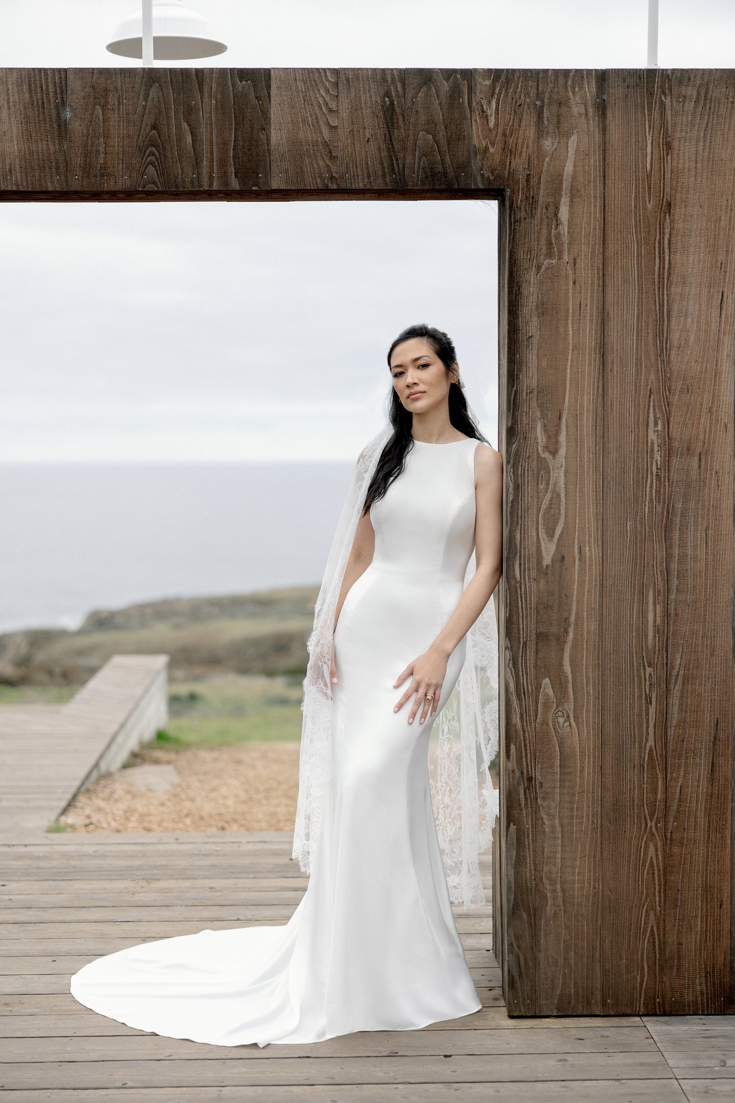 Adore by Justin Alexander Style 11409 Freida Satin Back Crepe Fit and Flare with Princess Seams  Jewel Neckline and Keyhole Back