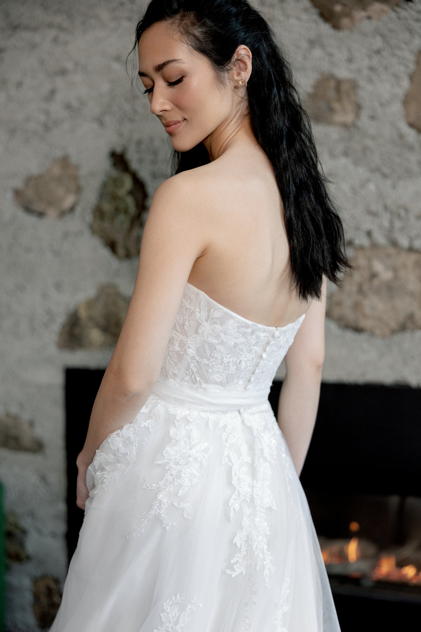 Adore by Justin Alexander Style 11417 Chessa Tulle A-Line Bridal Gown with Straight Strapless Neckline and Sparkling Lace Appliqués