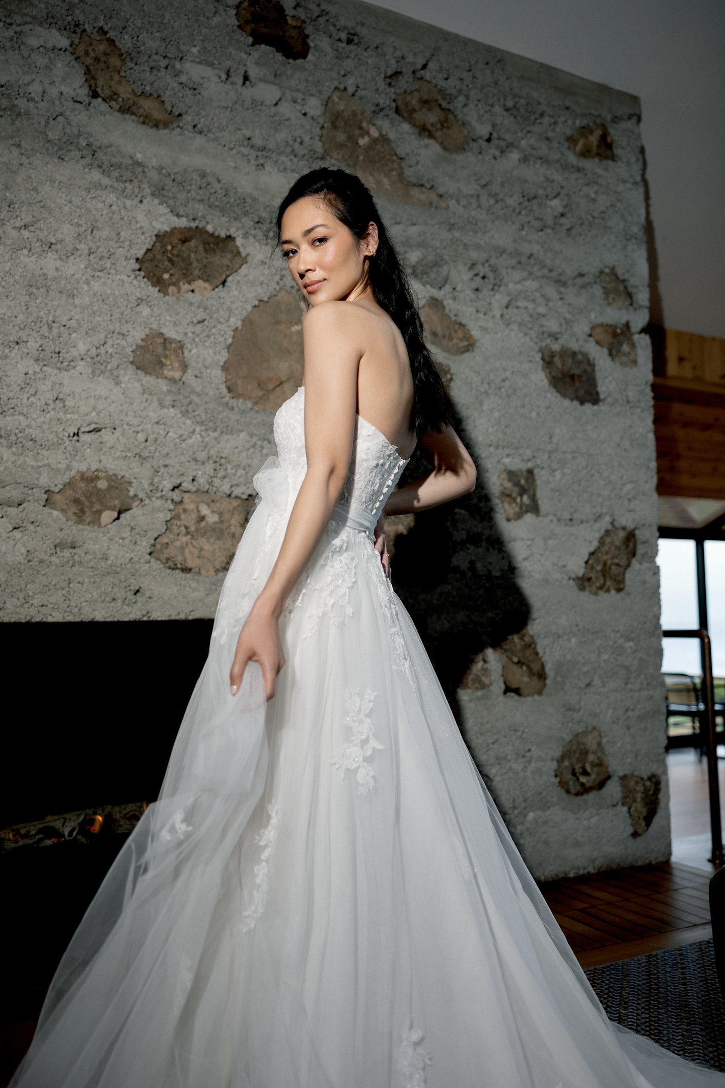 Adore by Justin Alexander Style 11417 Chessa Tulle A-Line Bridal Gown with Straight Strapless Neckline and Sparkling Lace Appliqués
