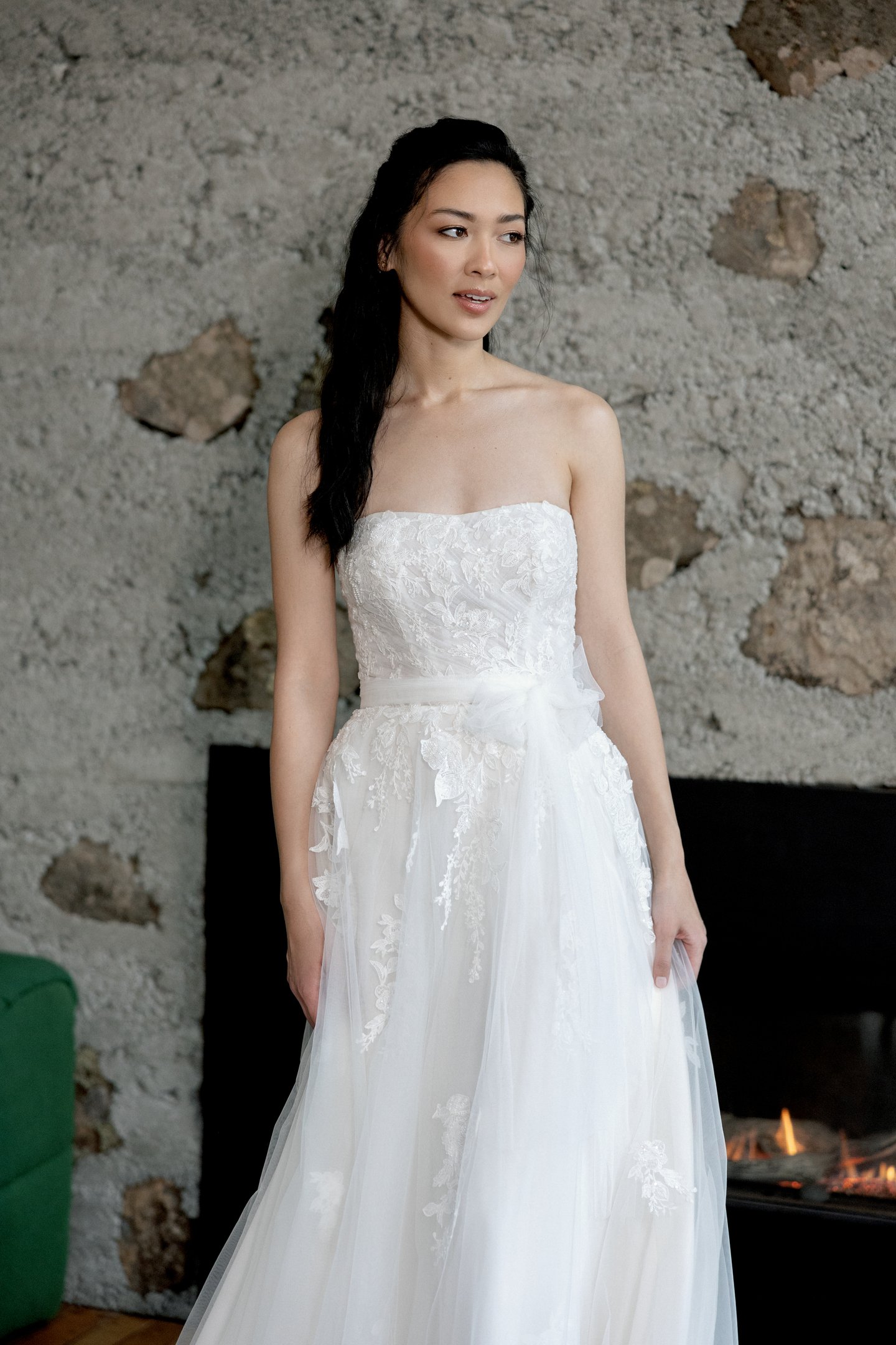 Adore by Justin Alexander Style 11417 Chessa Tulle A-Line Bridal Gown with Straight Strapless Neckline and Sparkling Lace Appliqués