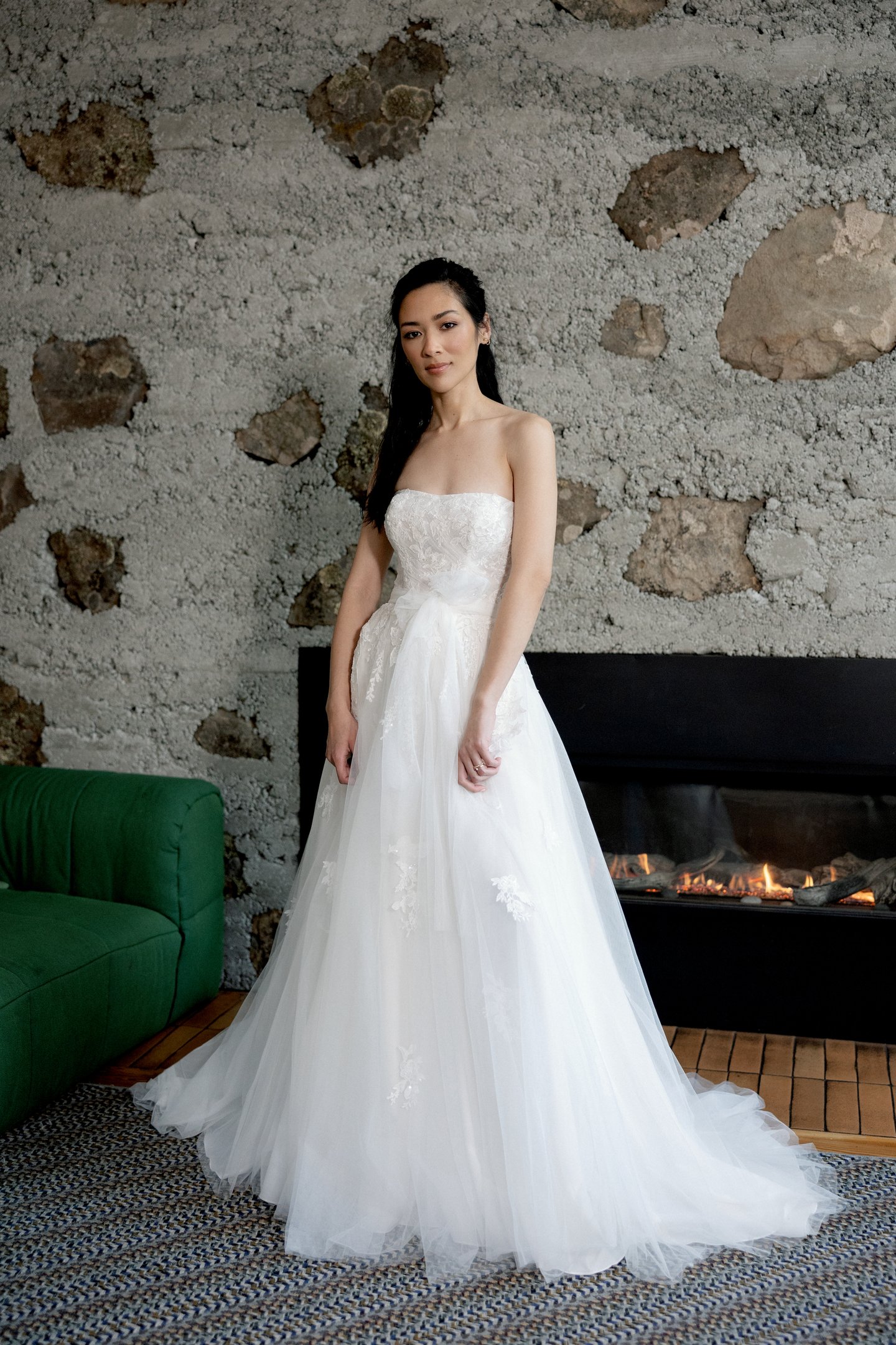 Adore by Justin Alexander Style 11417 Chessa Tulle A-Line Bridal Gown with Straight Strapless Neckline and Sparkling Lace Appliqués