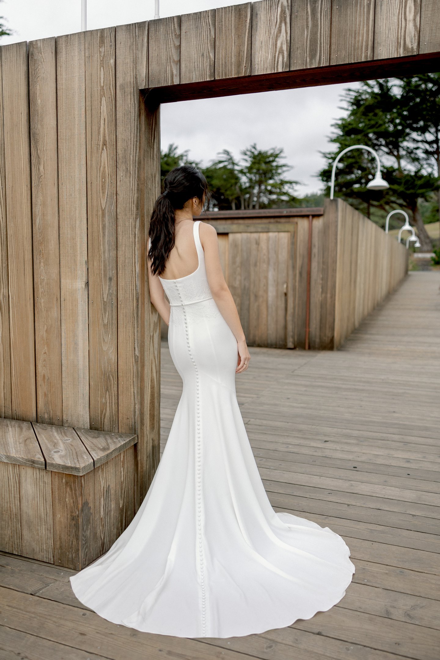 Adore by Justin Alexander Style 11420 Mei Crepe Fit and Flare Bridal Gown with Chantilly Lace and Bow Detail