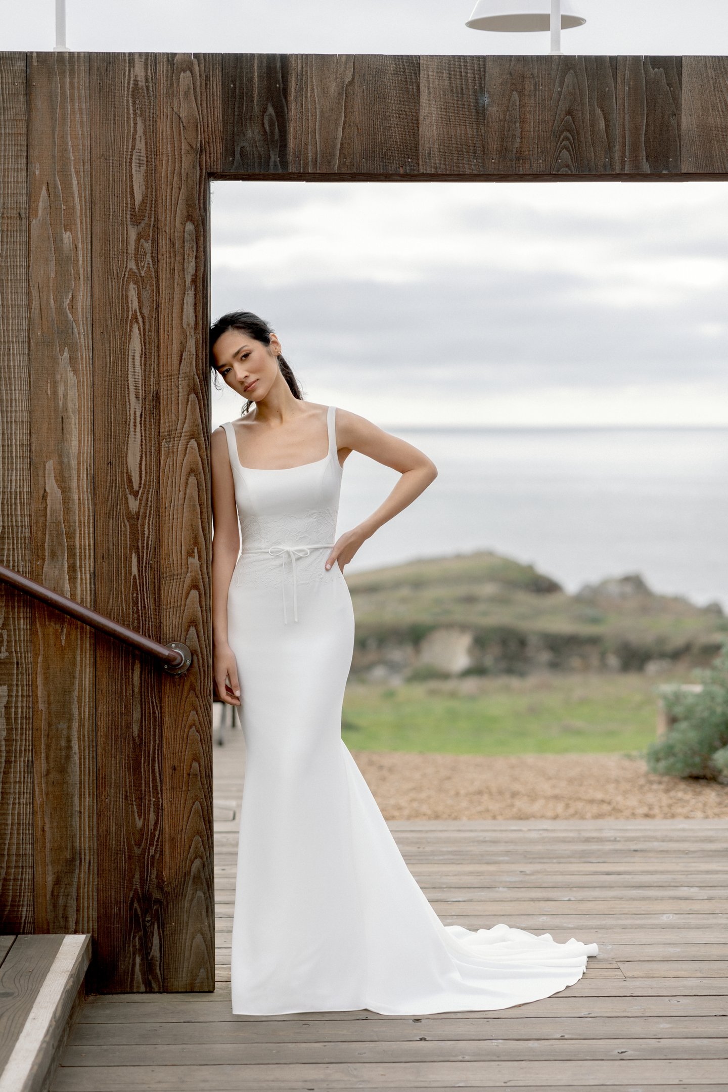 Adore by Justin Alexander Style 11420 Mei Crepe Fit and Flare Bridal Gown with Chantilly Lace and Bow Detail