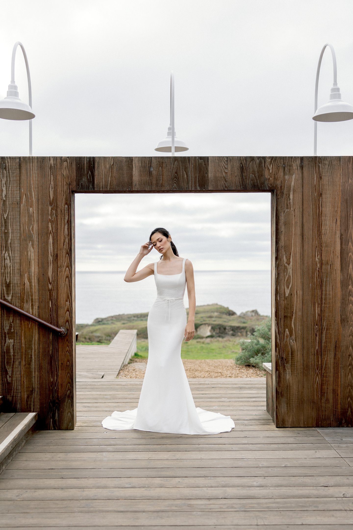 Adore by Justin Alexander Style 11420 Mei Crepe Fit and Flare Bridal Gown with Chantilly Lace and Bow Detail