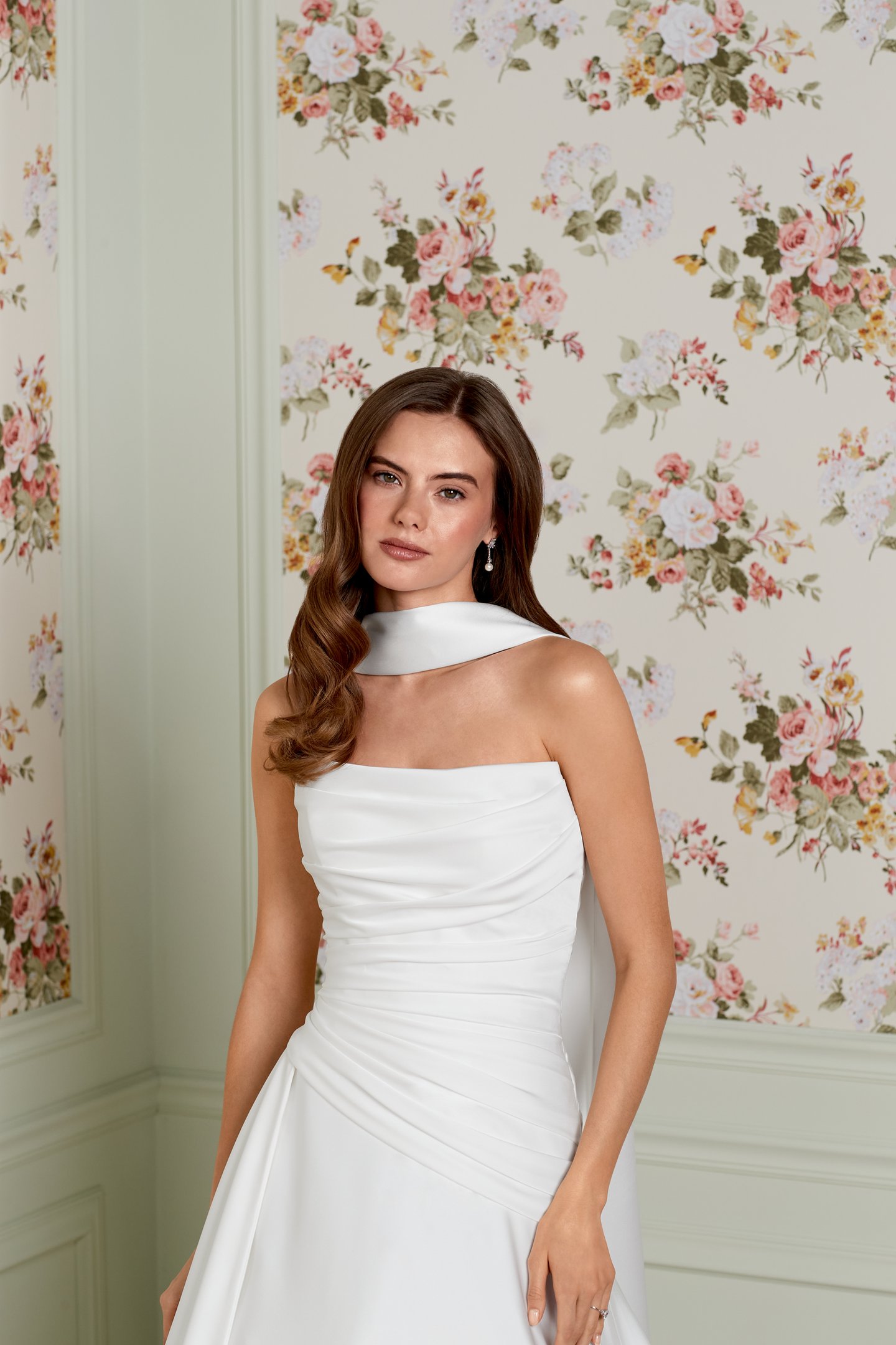 Adore by Justin Alexander Style 11457 Louella Charmeuse A-Line Bridal Gown with Ruched Bodice and Asymmetrical Waistline