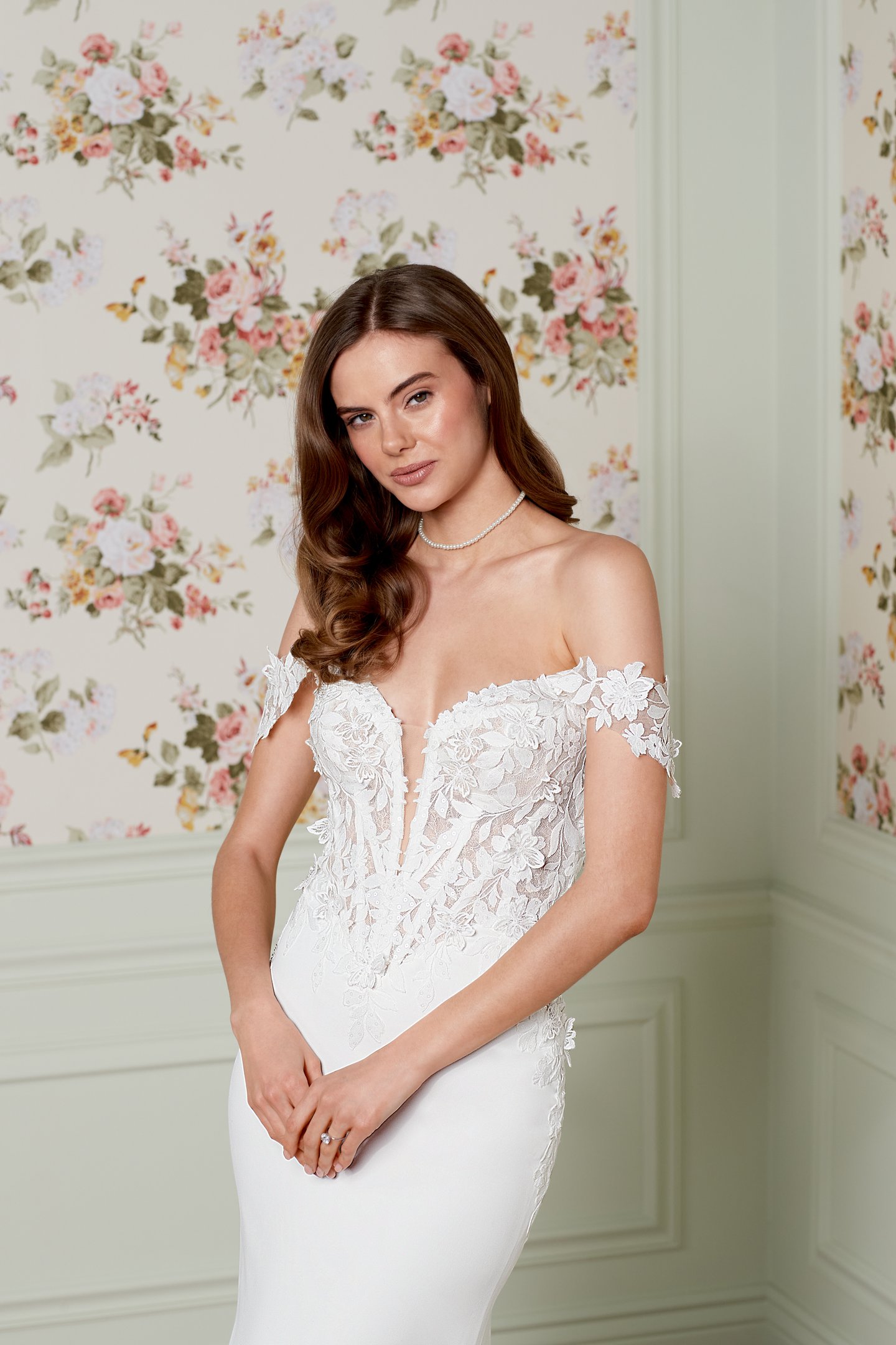 Adore by Justin Alexander Style 11465 Blythe Crepe Fit and Flare Bridal Gown with Plunging Sweetheart Neckline and Side Cut-Outs