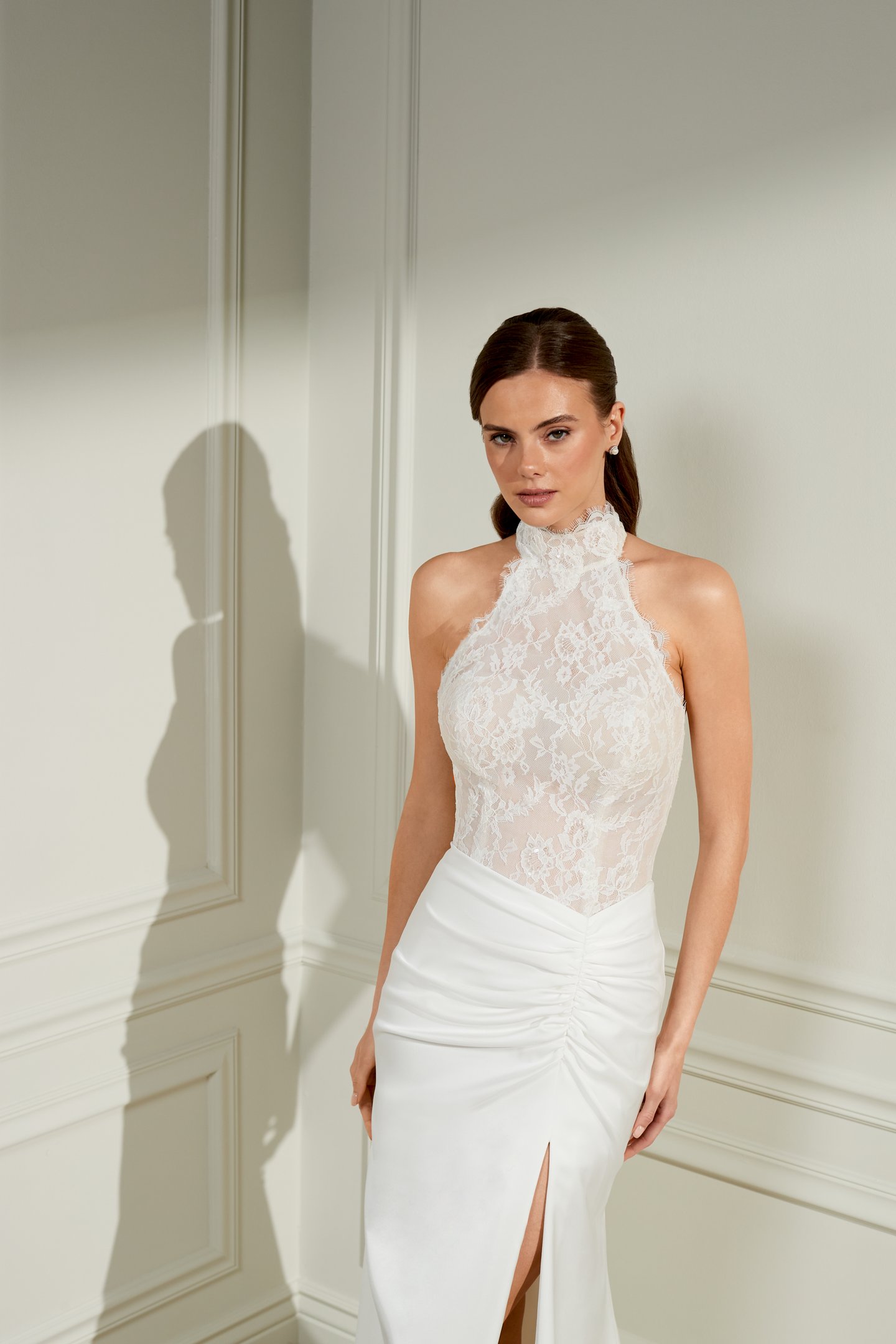 Adore by Justin Alexander Style 11467 Margaret Fit and Flare Bridal Gown with Allover Corded Lace Illusion Bodice and Asymmetrical Waistline