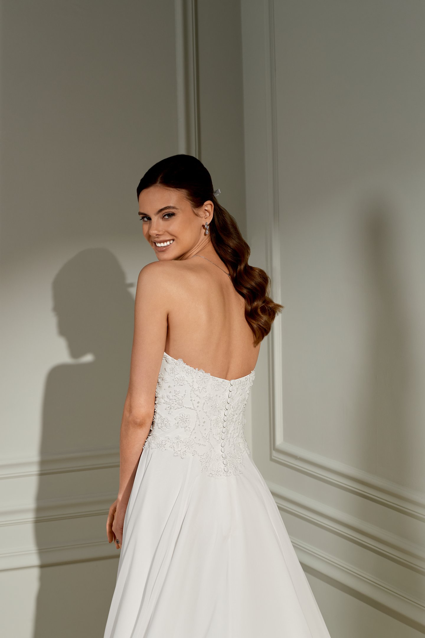 Adore by Justin Alexander Style 11468 Penny Sparkling Chiffon A-Line Bridal Gown with Beaded Lace Appliqués and 3D Florals on Bodice